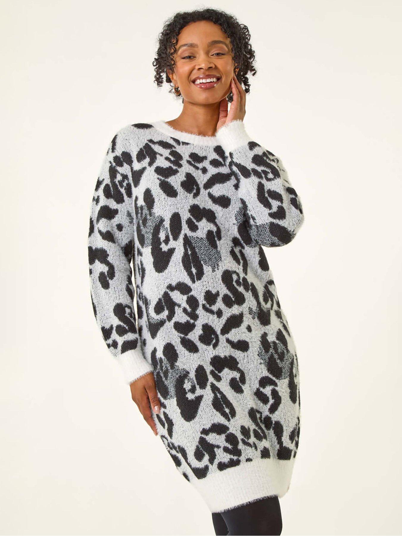 roman-petite-animal-print-knitted-dress-grey