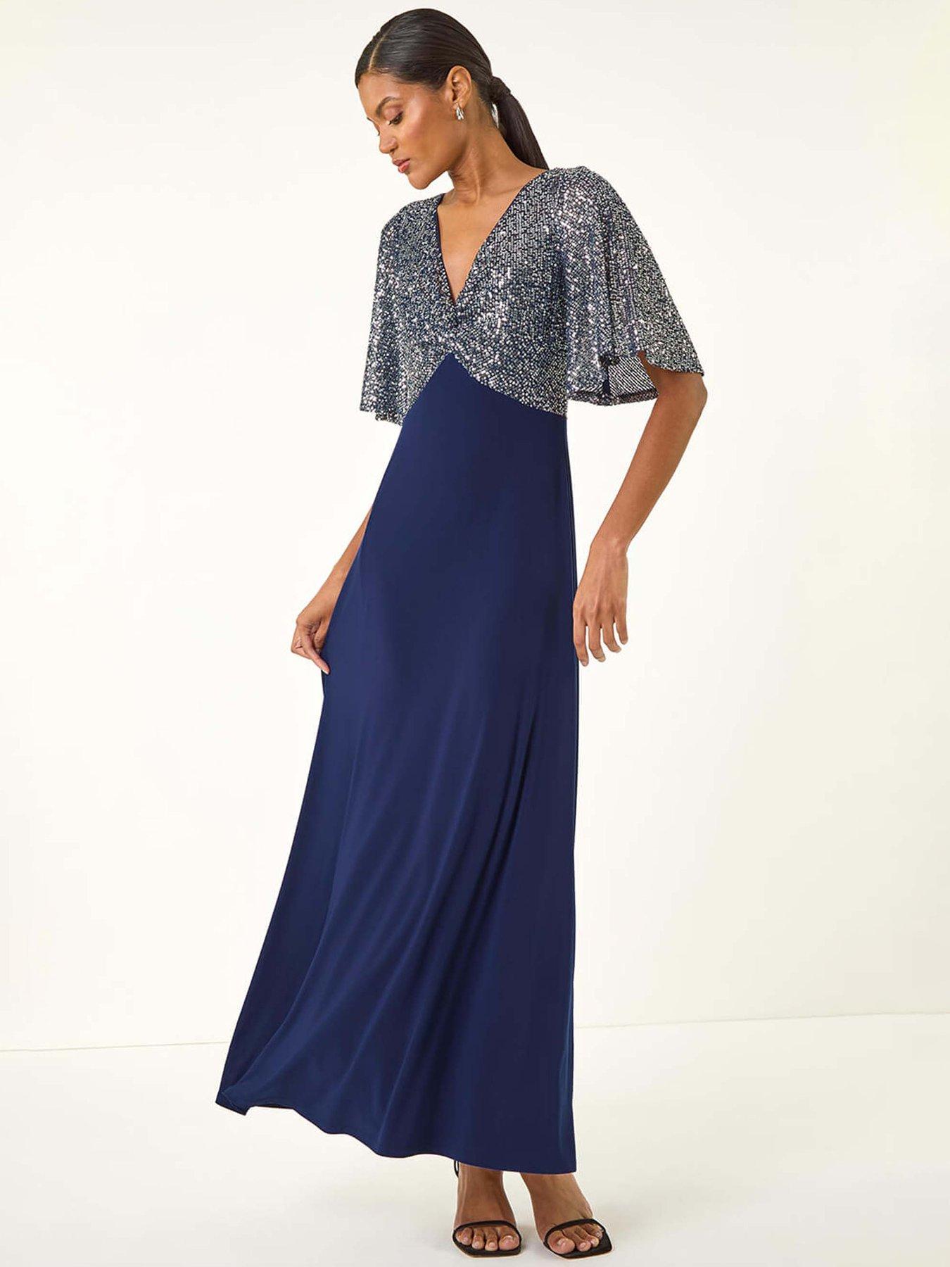roman-sequin-flutter-sleeve-midi-dress-navyfront