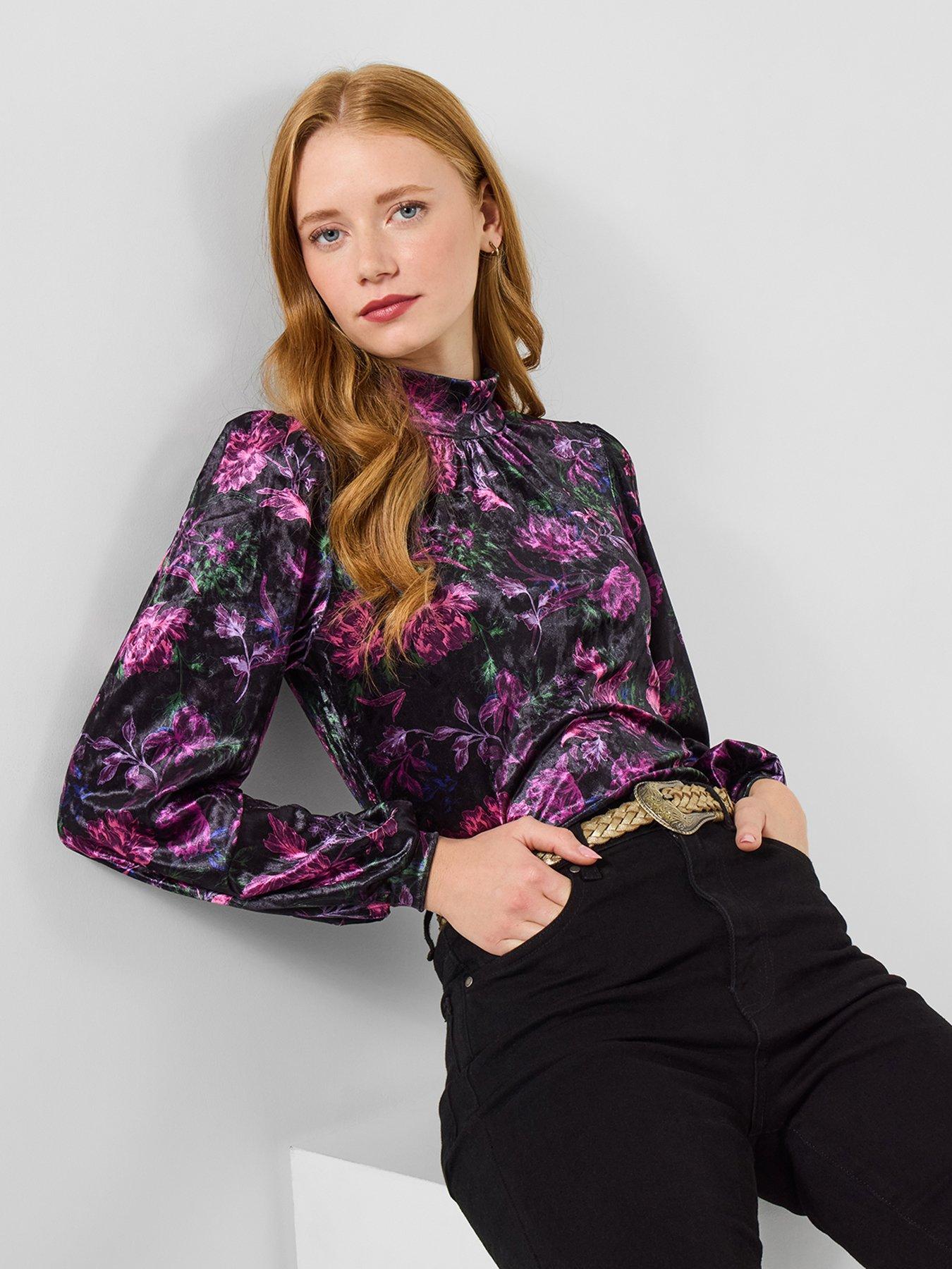 joe-browns-gracie-printed-velour-high-neck-top-black
