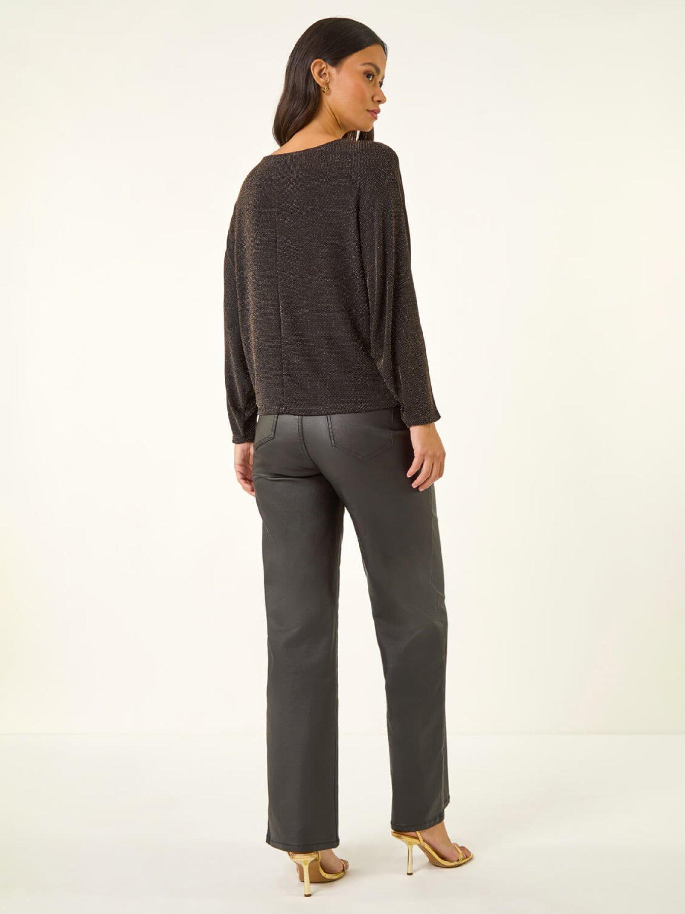 Image 2 of 4 of Roman Dusk Shimmer Batwing Stretch Top - Black