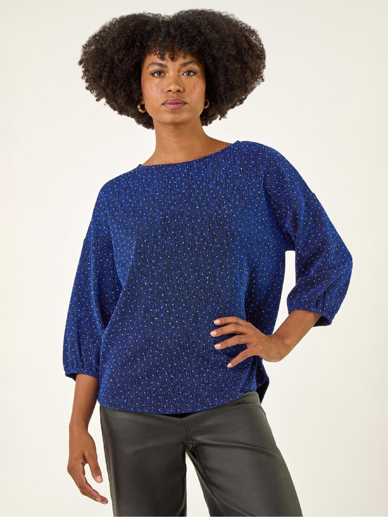 Roman Metallic Textured Stretch T-shirt - Blue