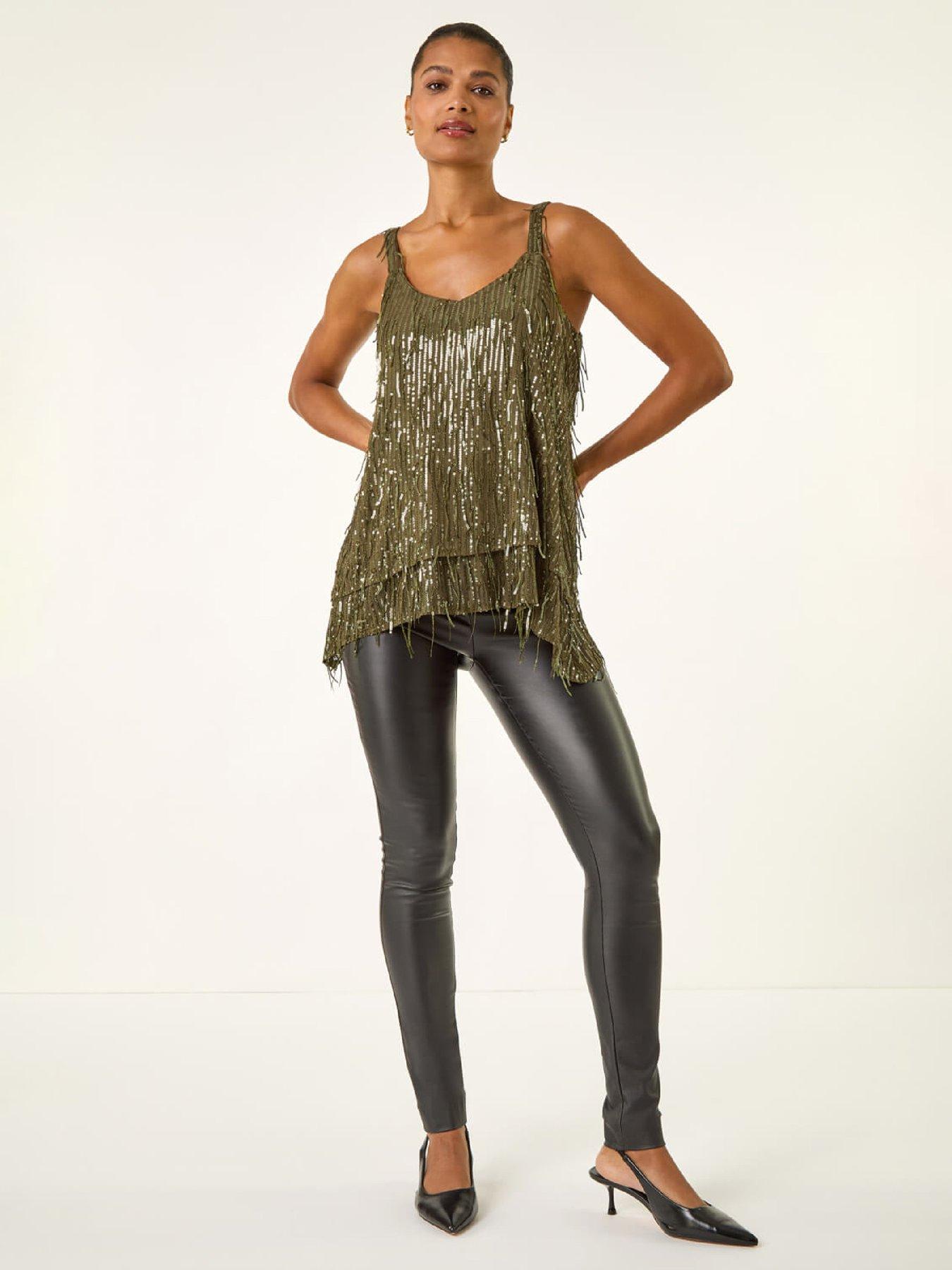 roman-tassel-sequin-chiffon-top-khakiback
