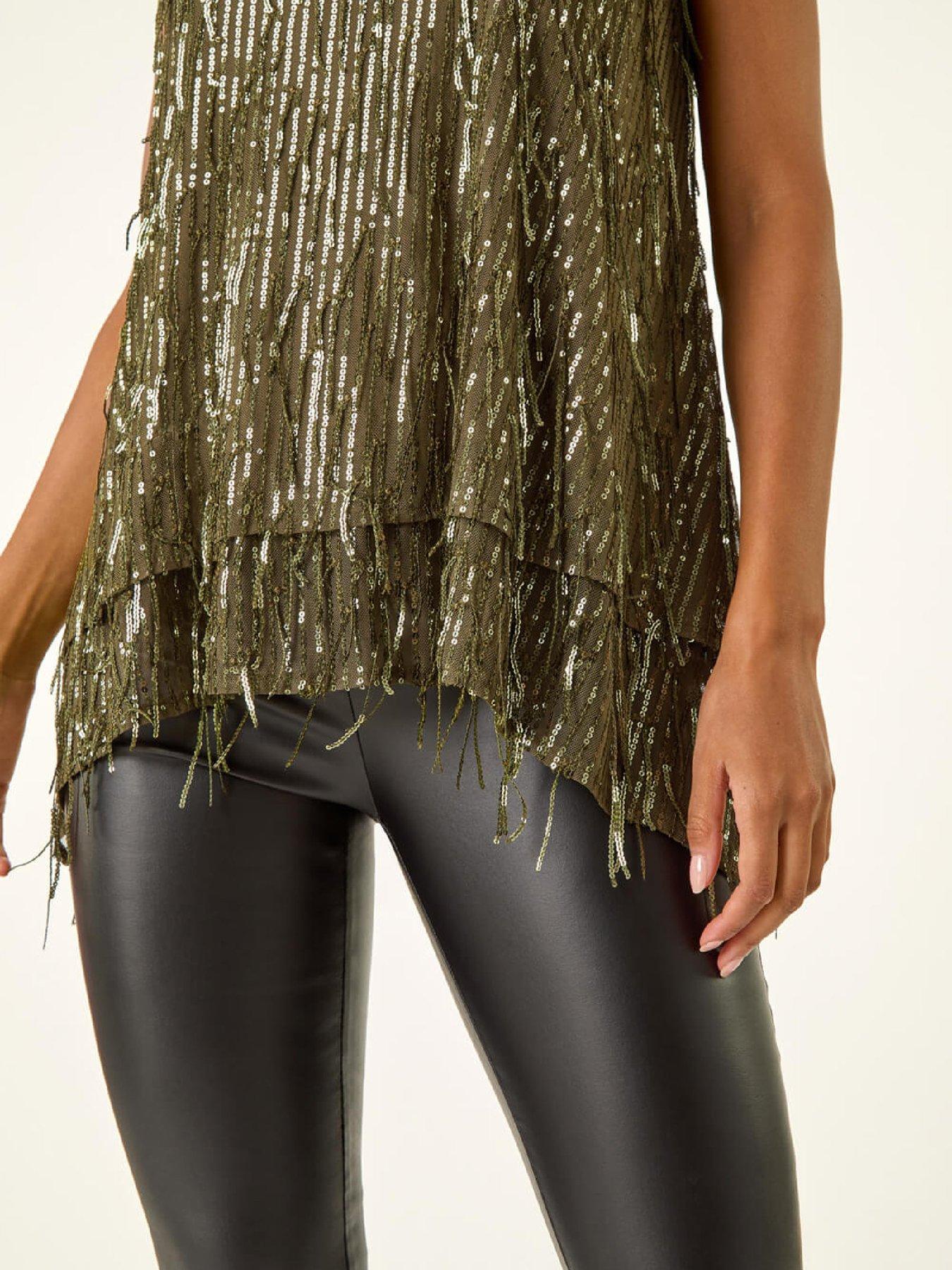 roman-tassel-sequin-chiffon-top-khakidetail