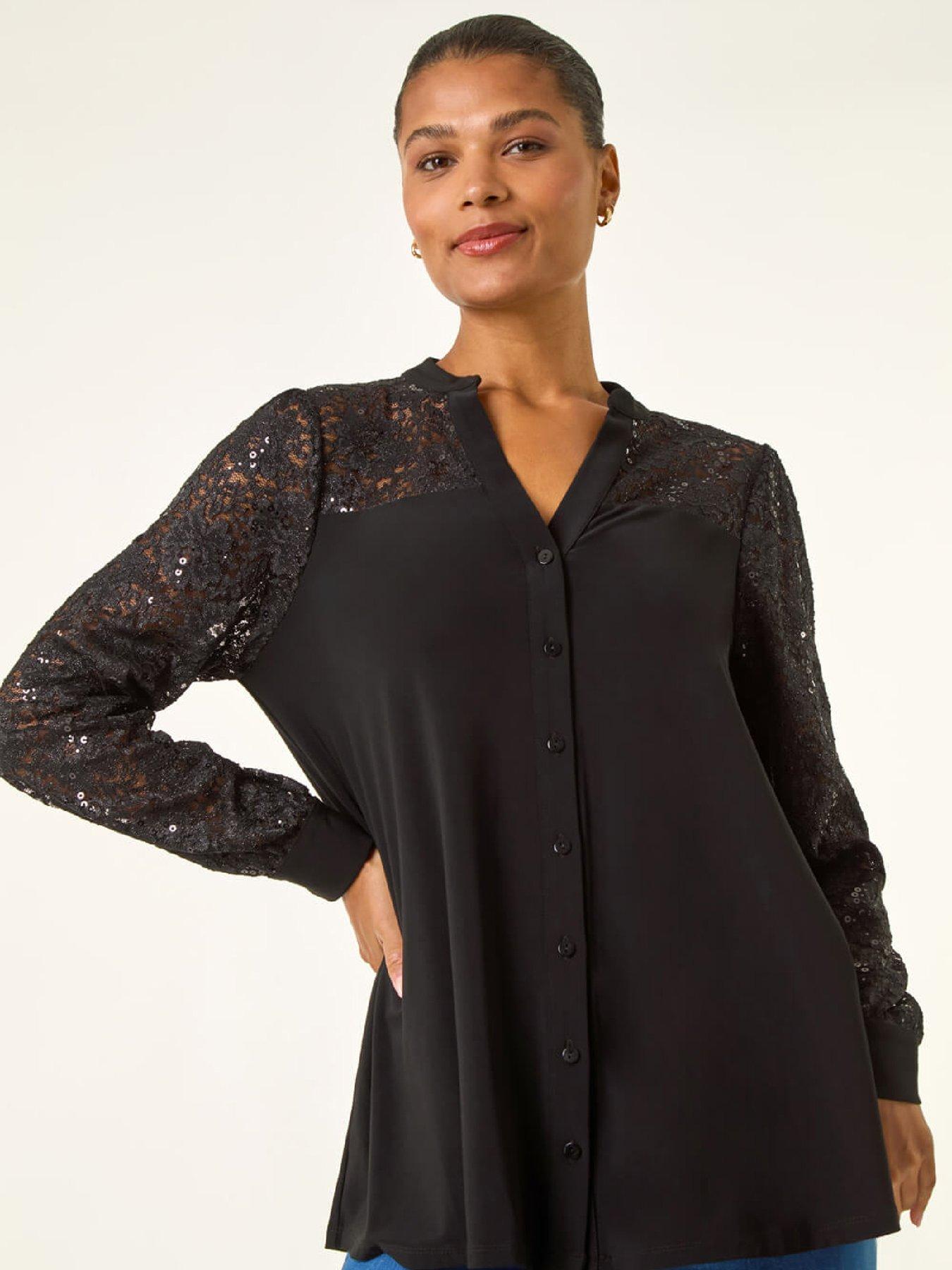 roman-sequin-insert-stretch-blouse-blackfront