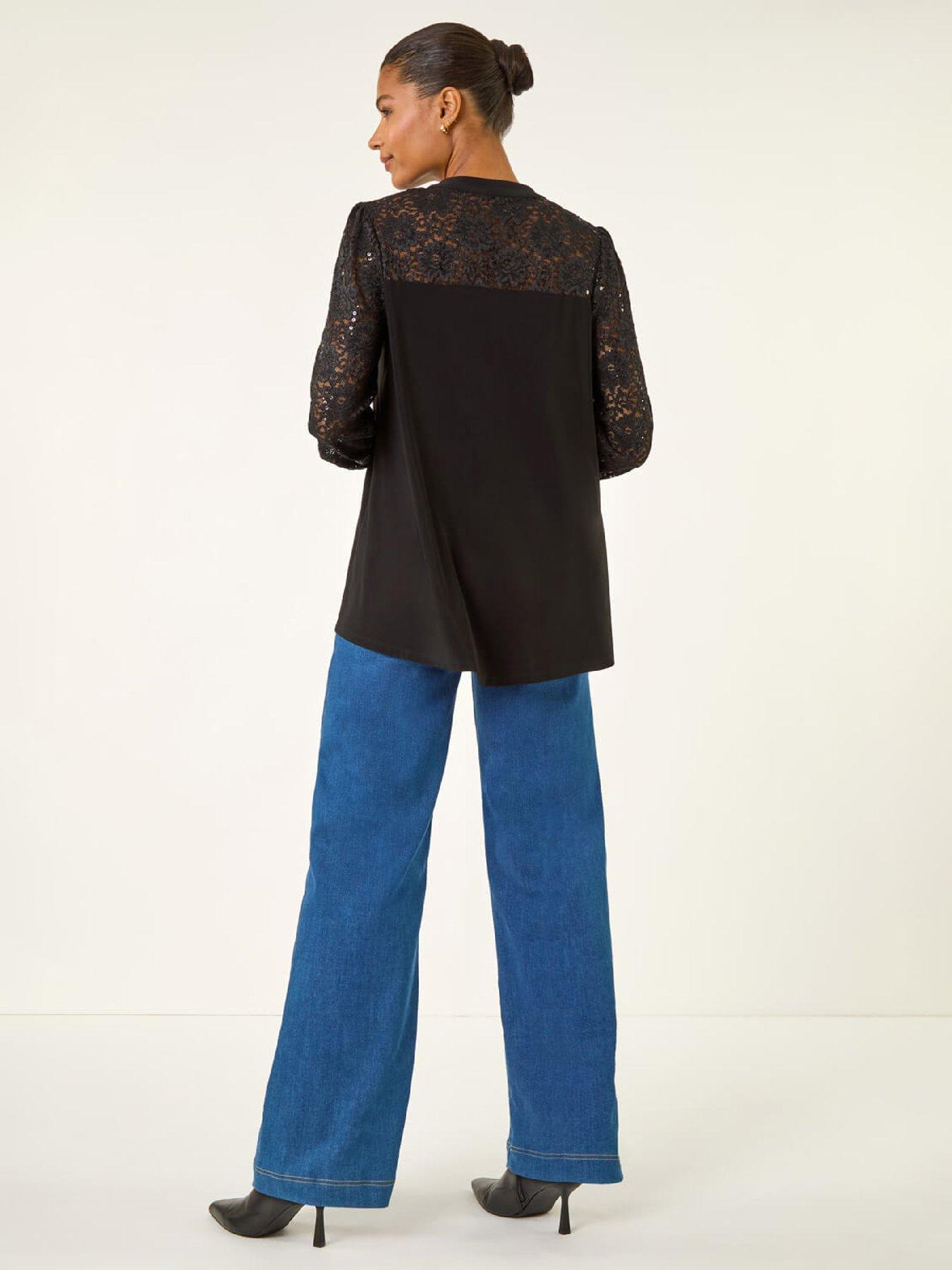 roman-sequin-insert-stretch-blouse-blackstillFront