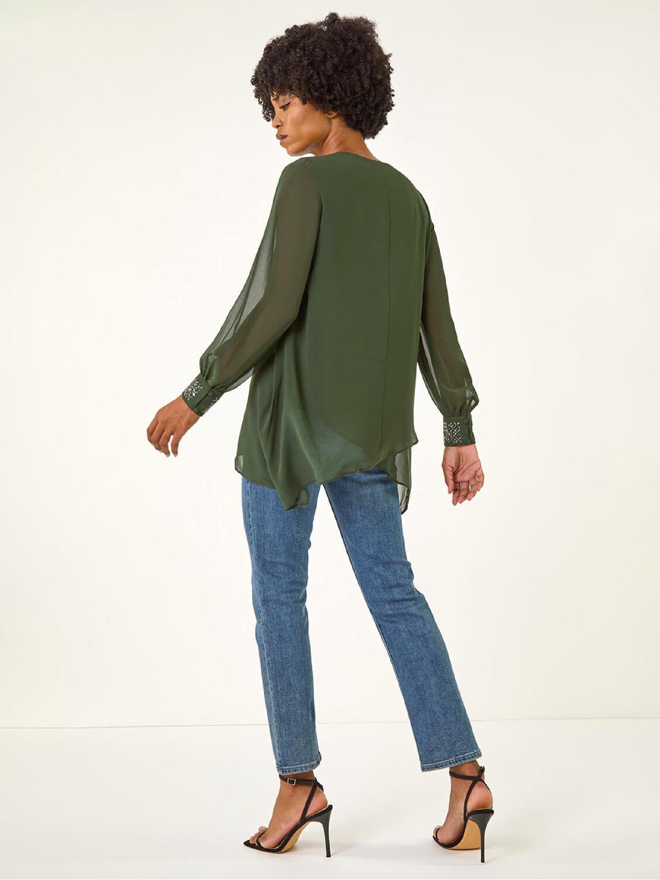 Image 2 of 5 of Roman Embellished Detail Layered Top - Dark Green