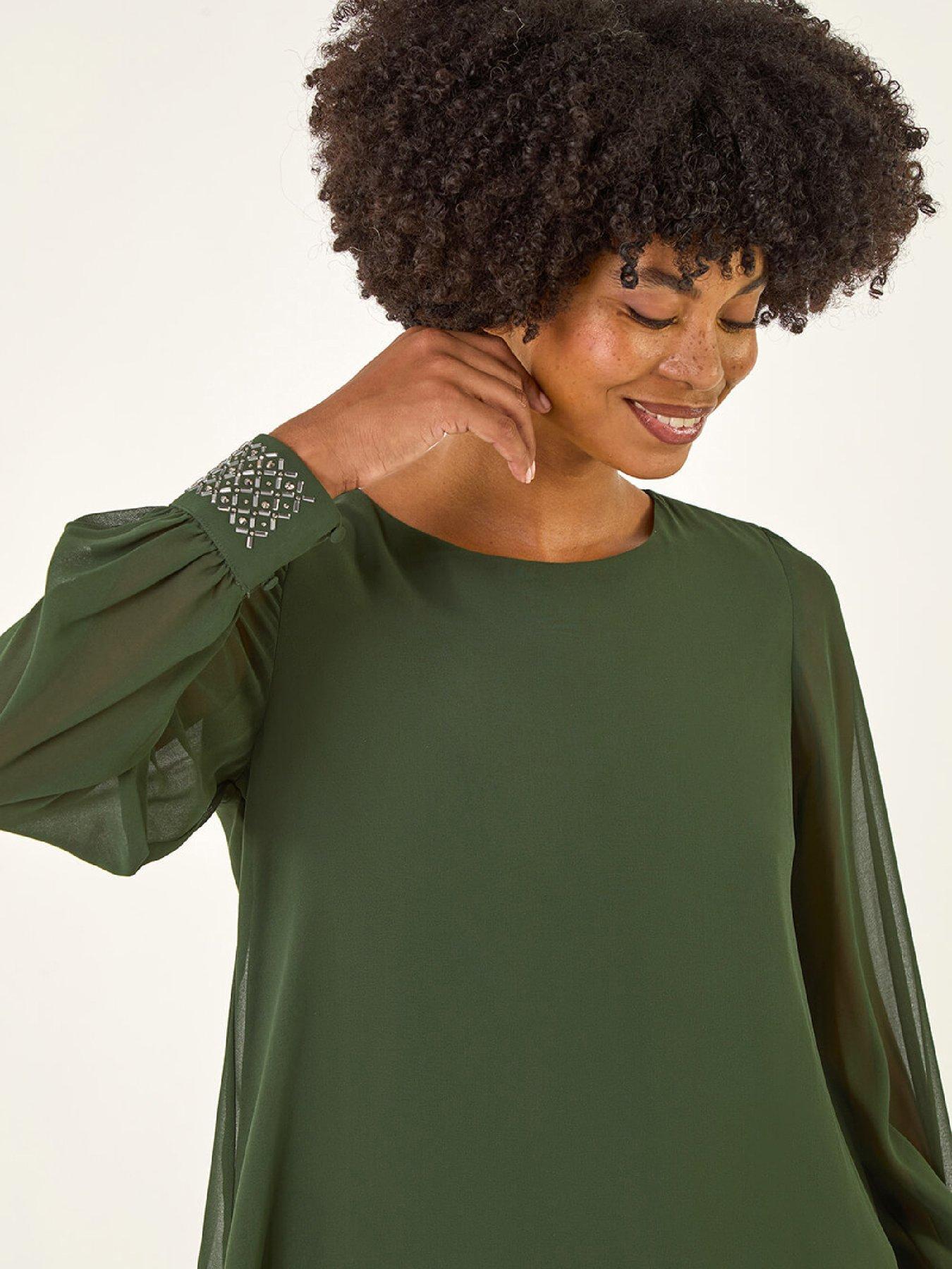 Image 4 of 5 of Roman Embellished Detail Layered Top - Dark Green