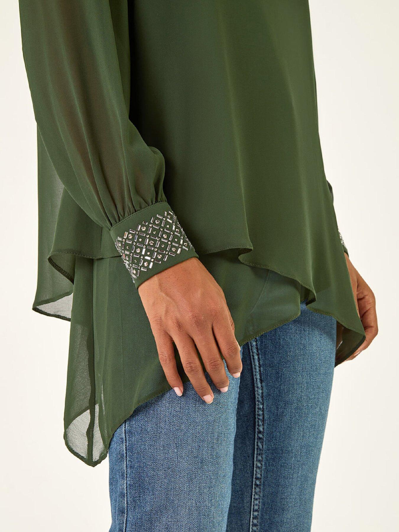 Image 5 of 5 of Roman Embellished Detail Layered Top - Dark Green