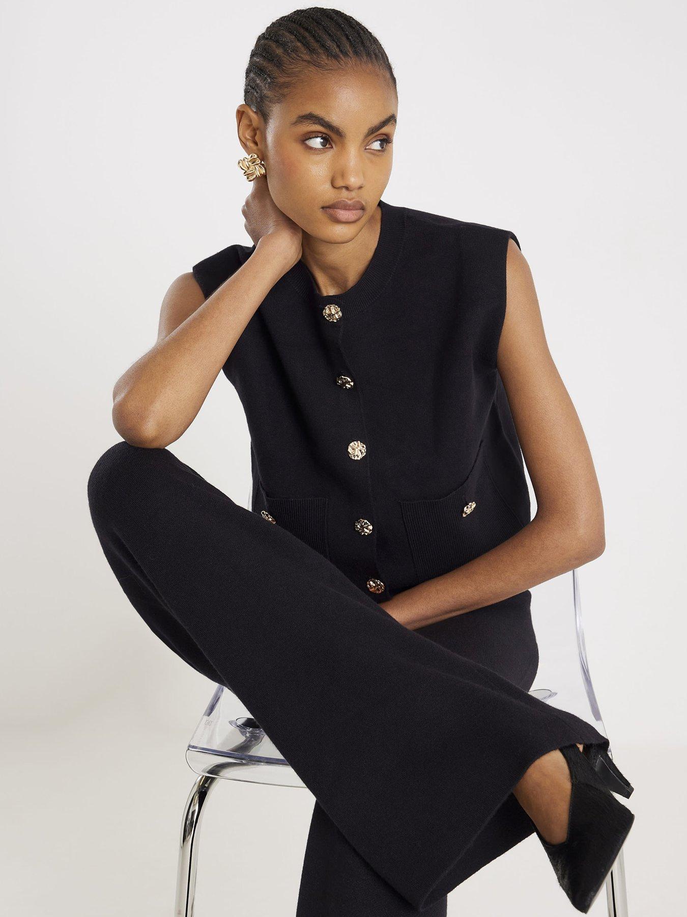 River Island Clean Knitted Sleeveless Waistcoat - Black