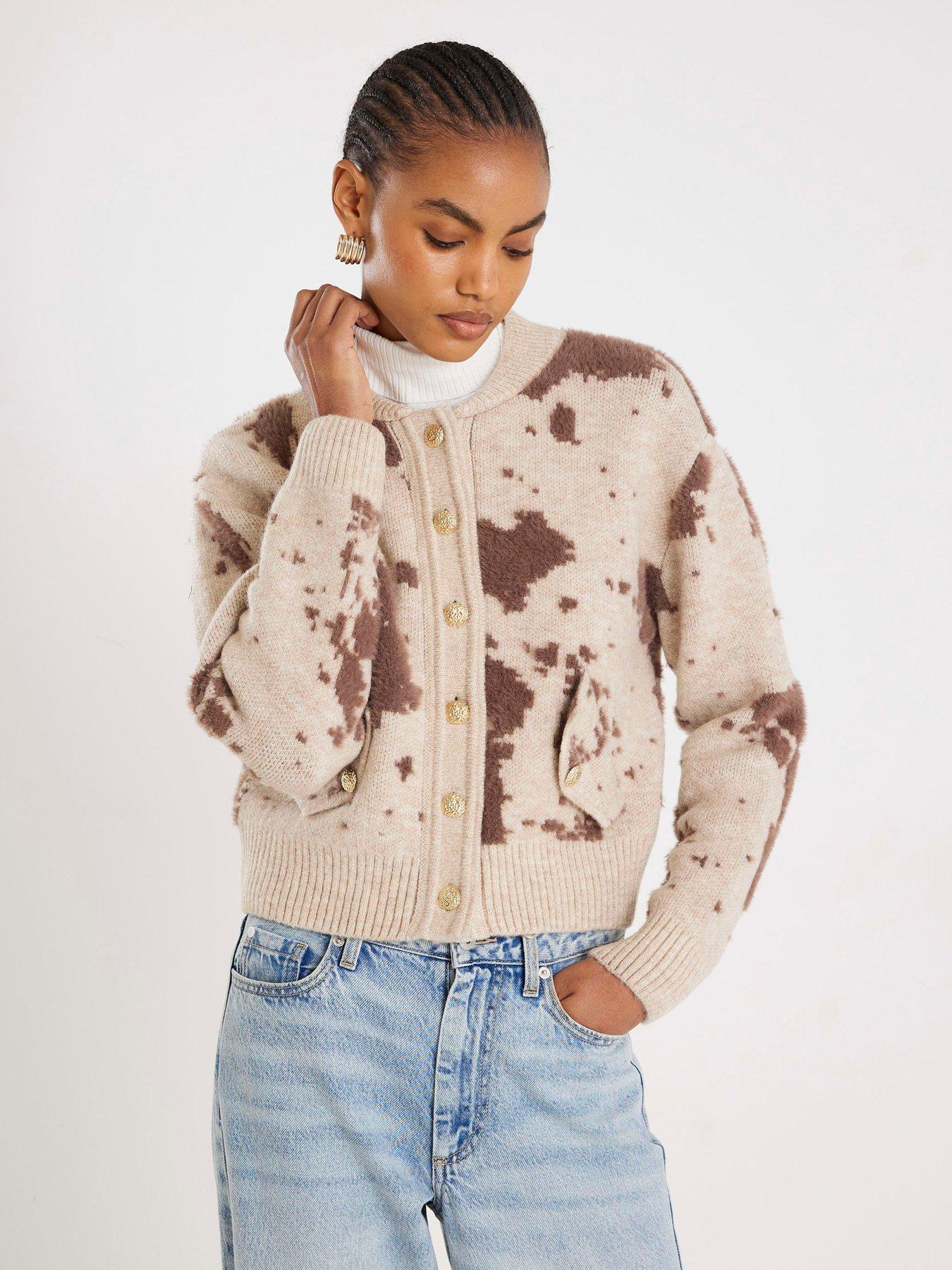 river-island-cow-print-knitted-bomber-cardigan-cream