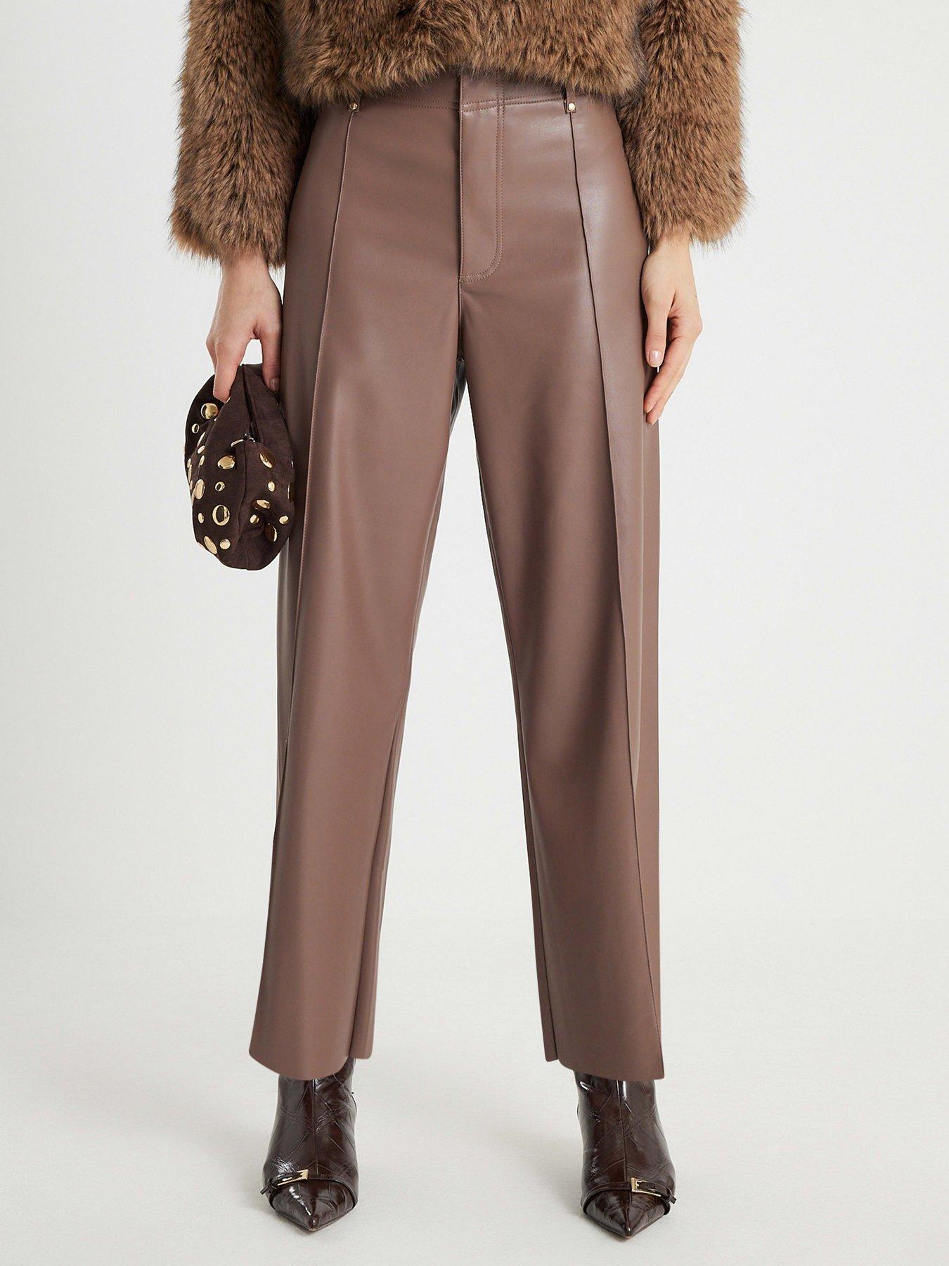 river-island-crop-seam-detail-pu-trouser-brown