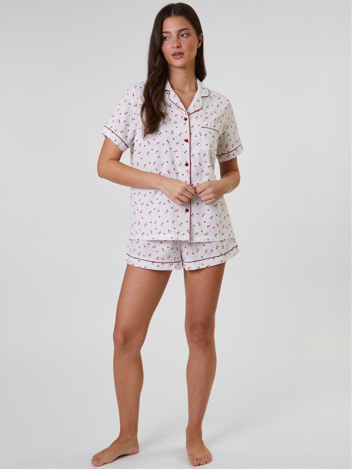 loungeable-cherry-printed-dobby-short-sleeve-and-short-set-whiteback