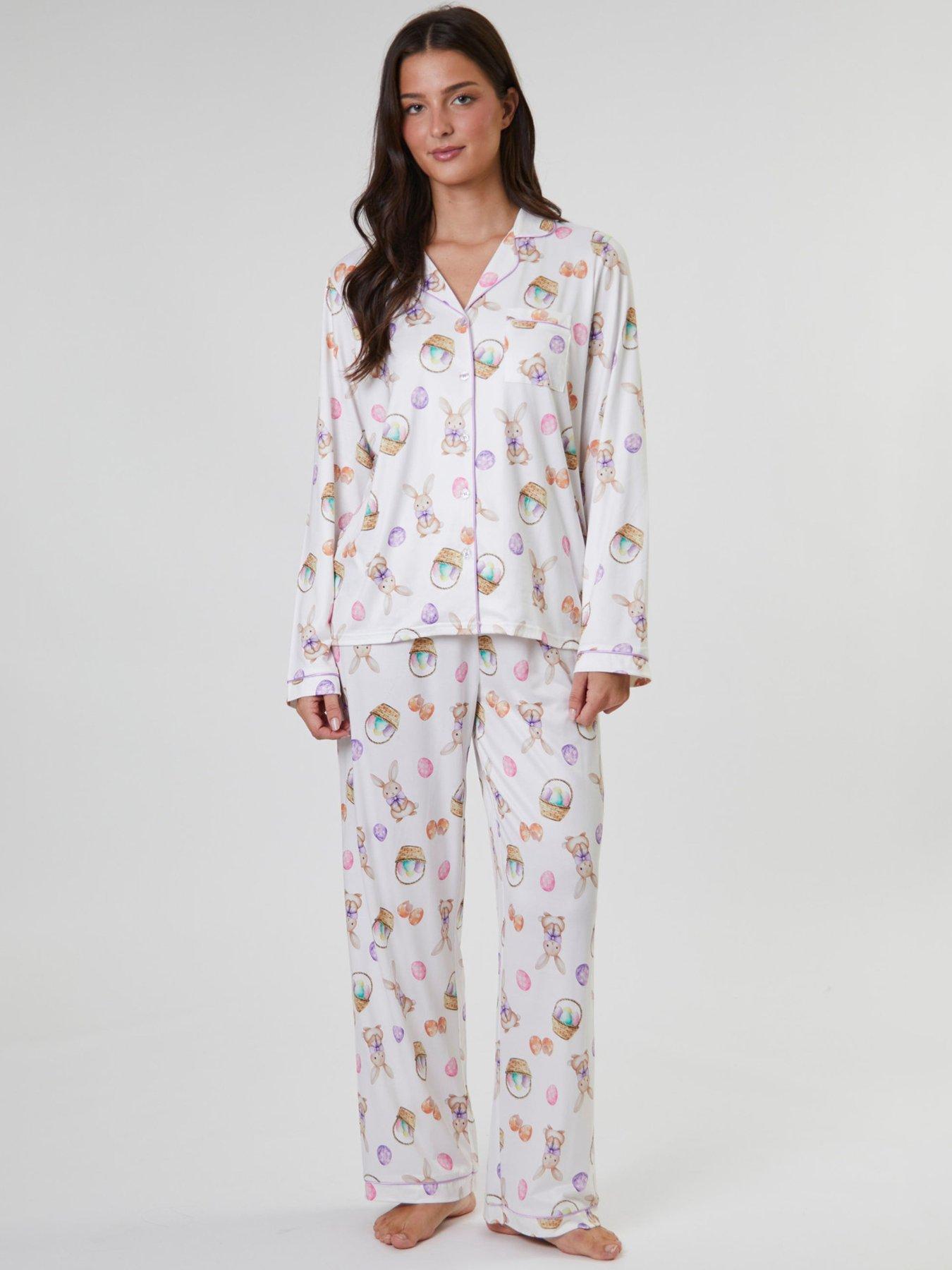 Image 1 of 5 of Loungeable Bunny Printed Jersey Long Sleeve And Trouser Set - Multi