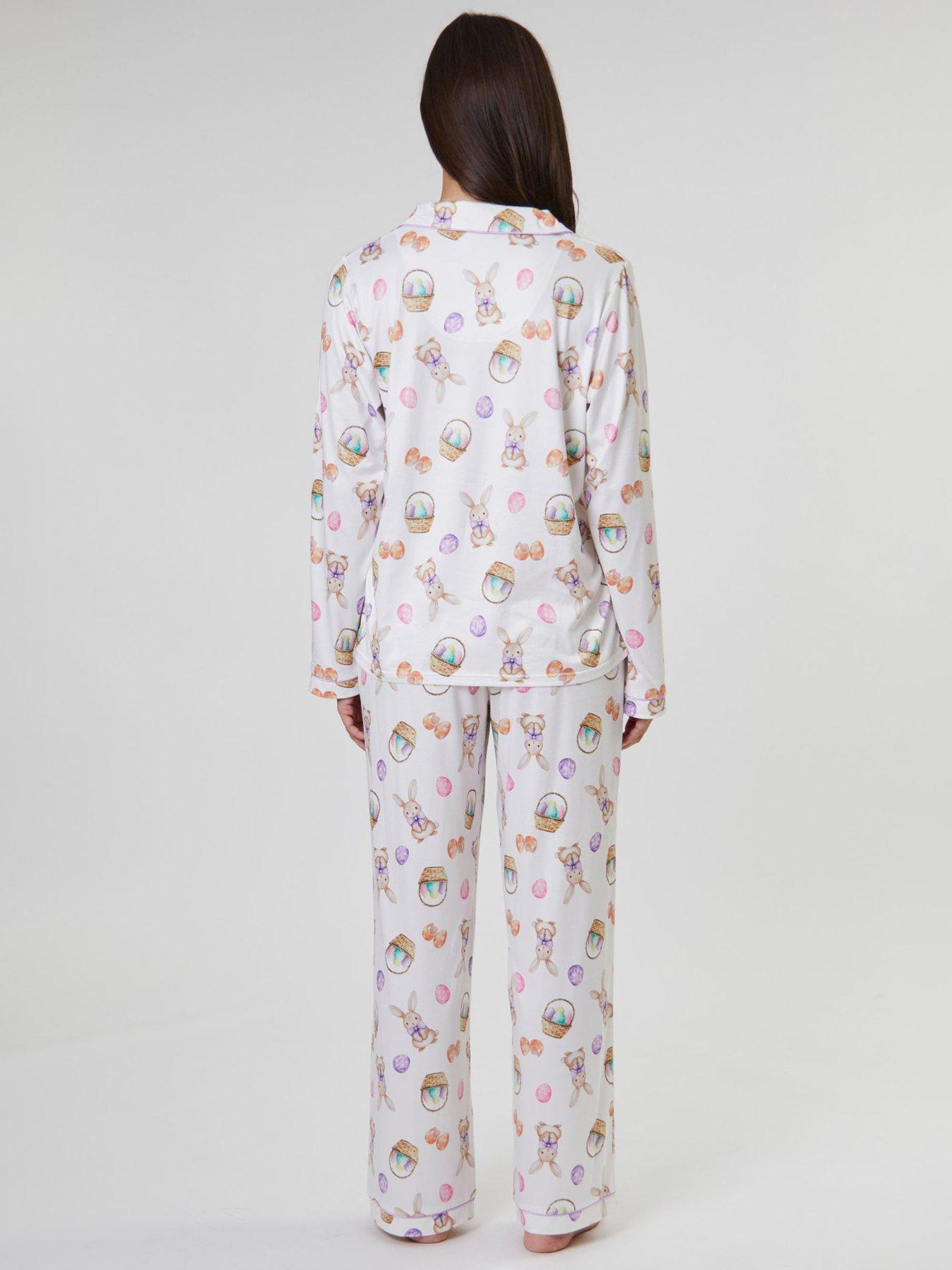 Image 2 of 5 of Loungeable Bunny Printed Jersey Long Sleeve And Trouser Set - Multi