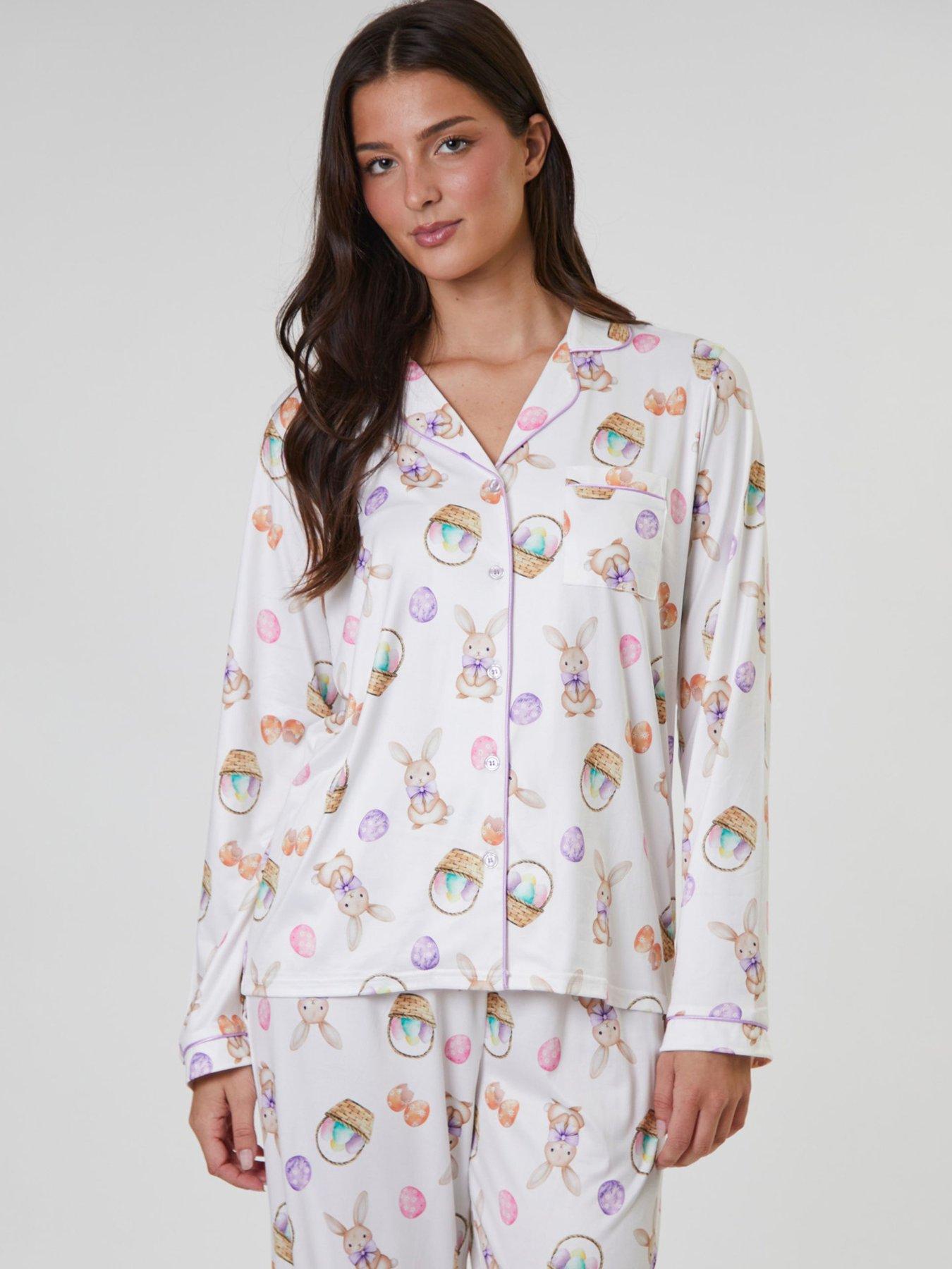 Image 3 of 5 of Loungeable Bunny Printed Jersey Long Sleeve And Trouser Set - Multi