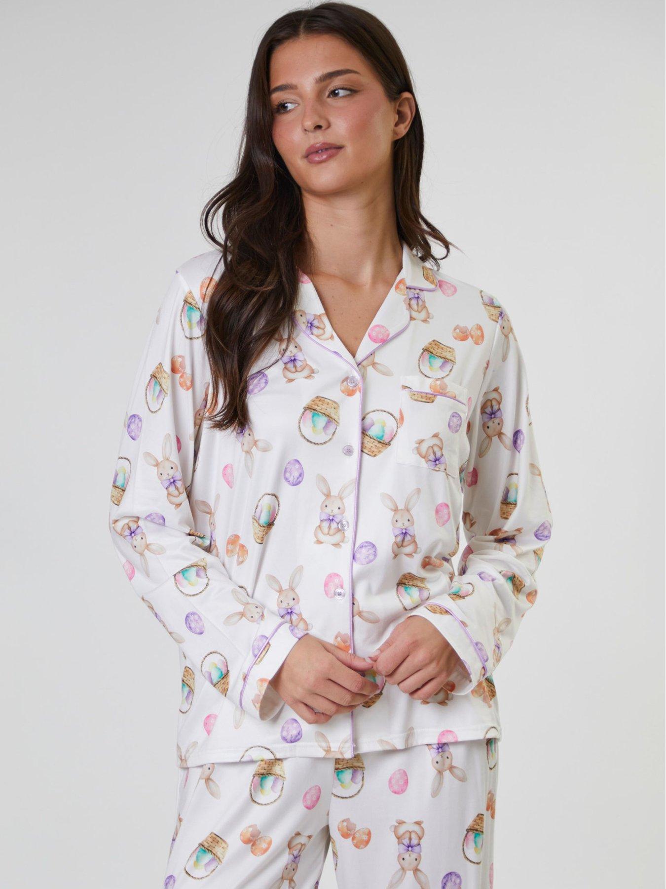 Image 4 of 5 of Loungeable Bunny Printed Jersey Long Sleeve And Trouser Set - Multi