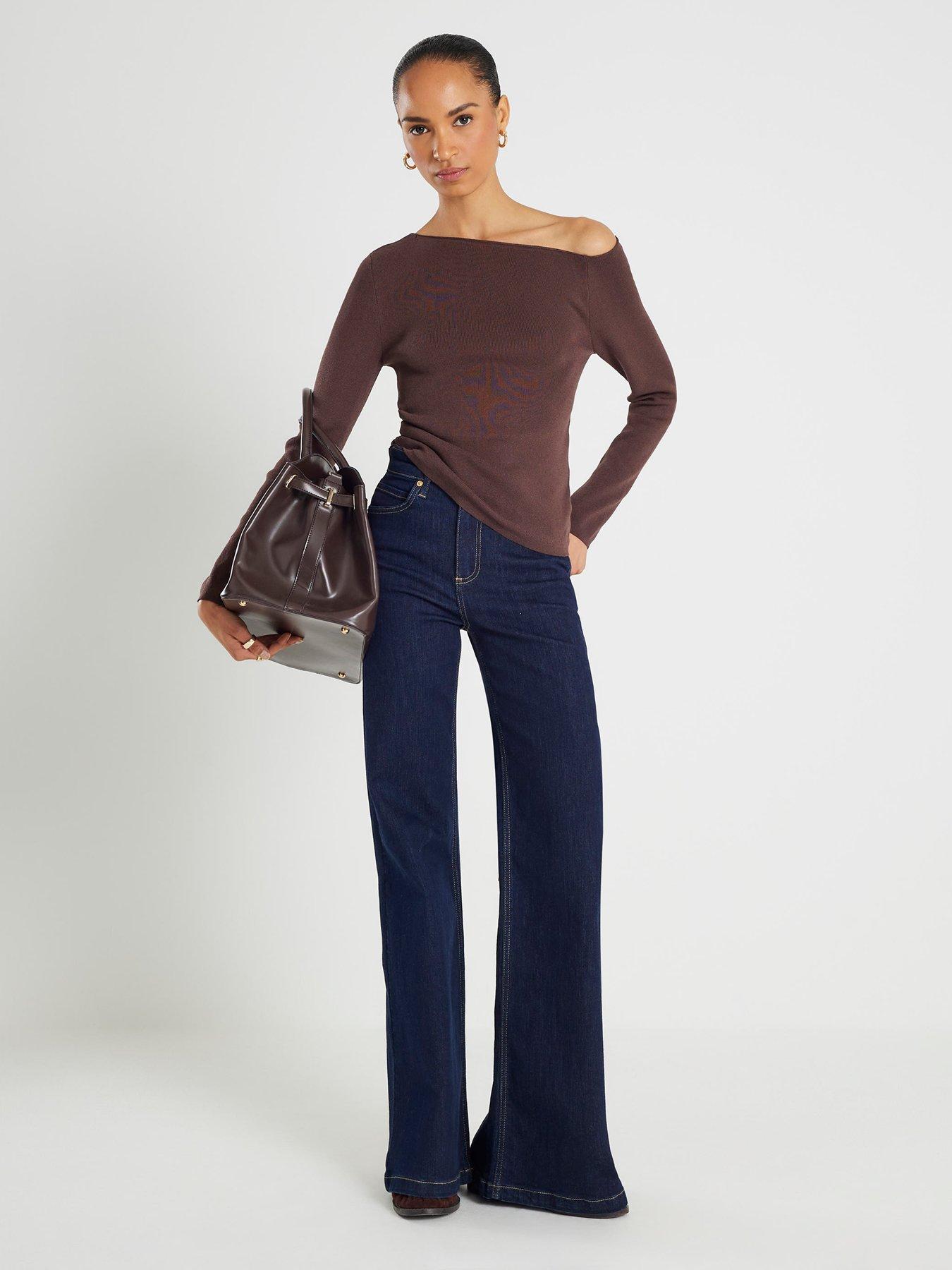river-island-long-sleeve-fitted-off-the-shoulder-top-brownback
