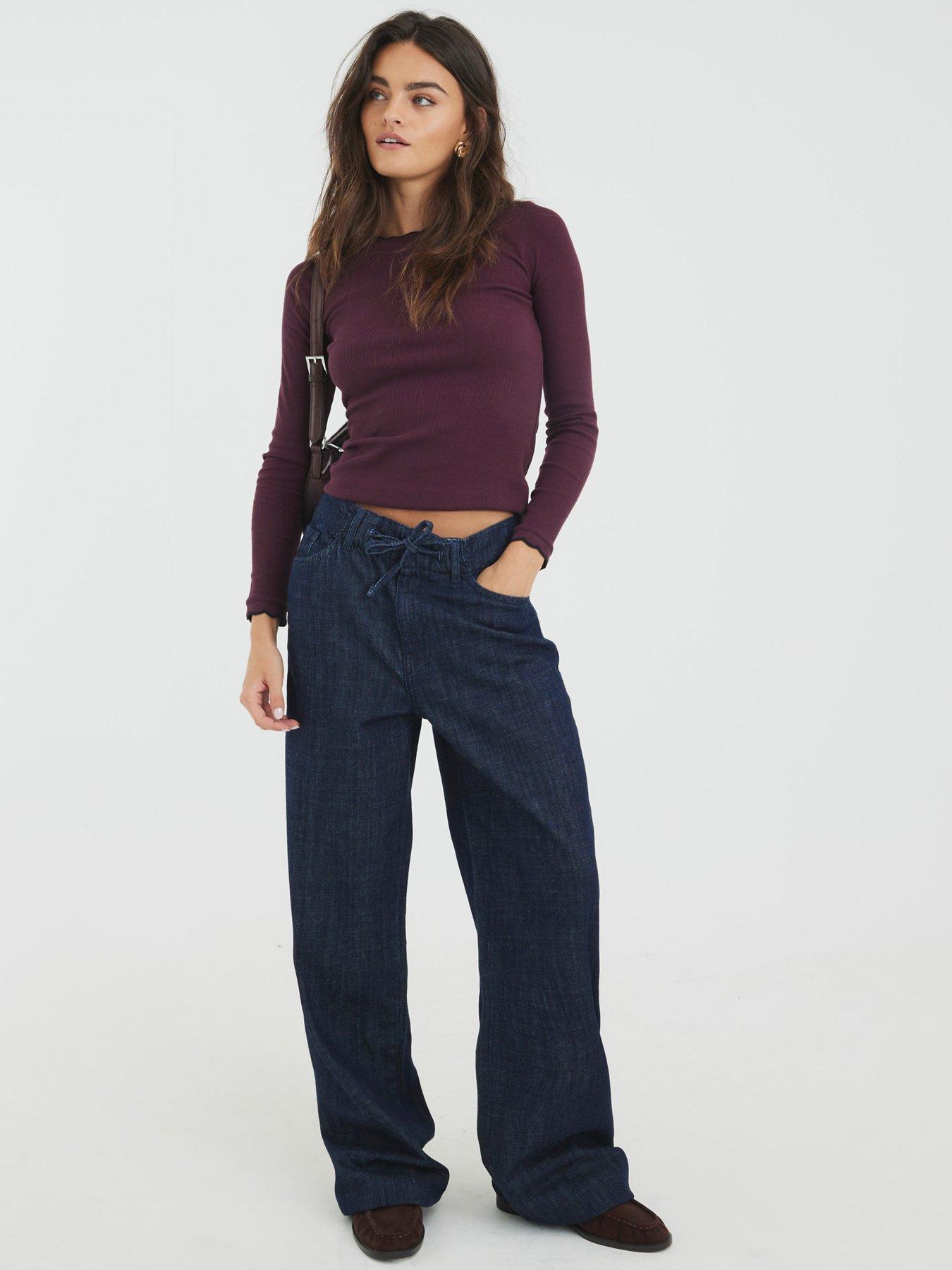 river-island-long-sleeve-scallop-trim-tee-redback