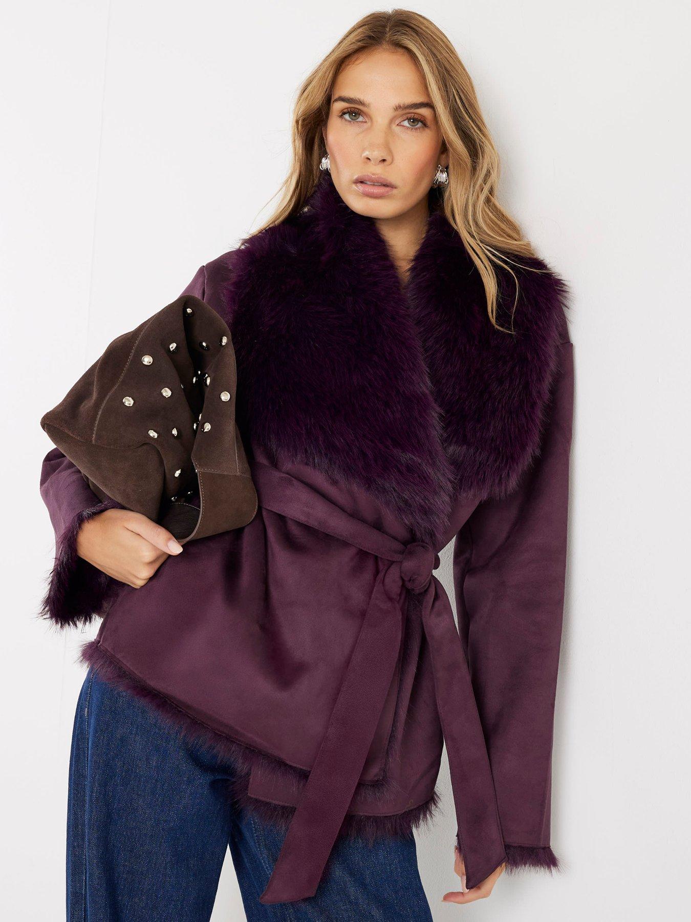 river-island-red-faux-suede-belted-coat-redfront