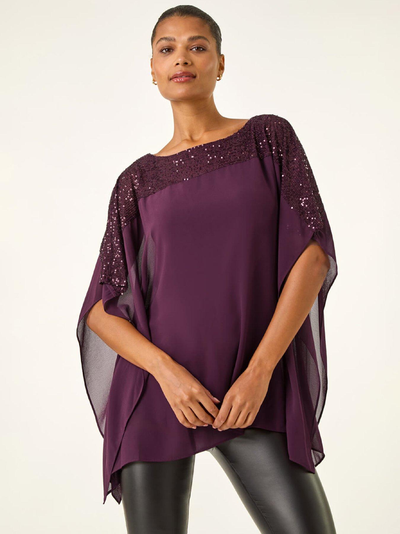roman-sequin-yoke-contrast-chiffon-top-plum