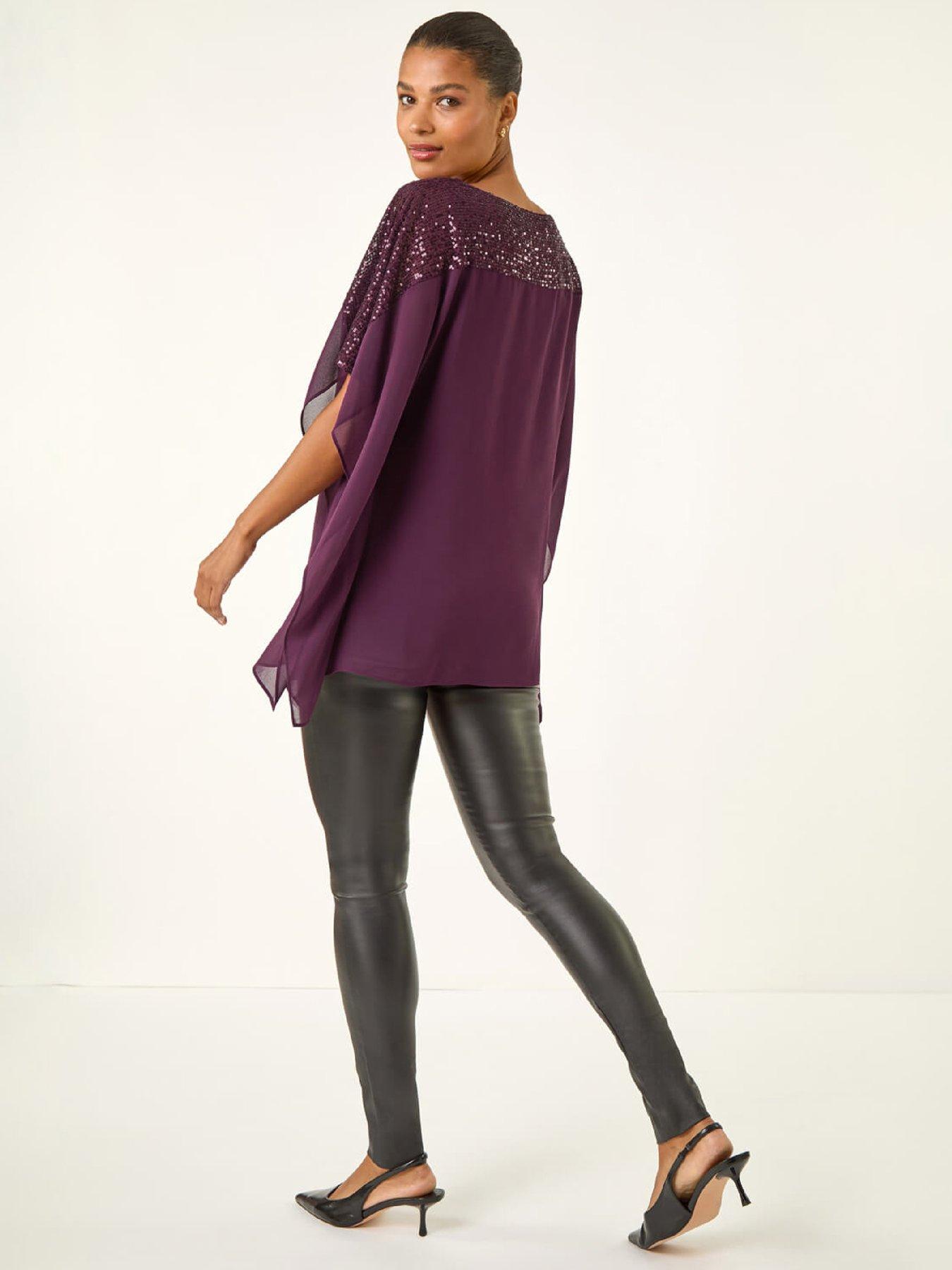 roman-sequin-yoke-contrast-chiffon-top-plumstillFront