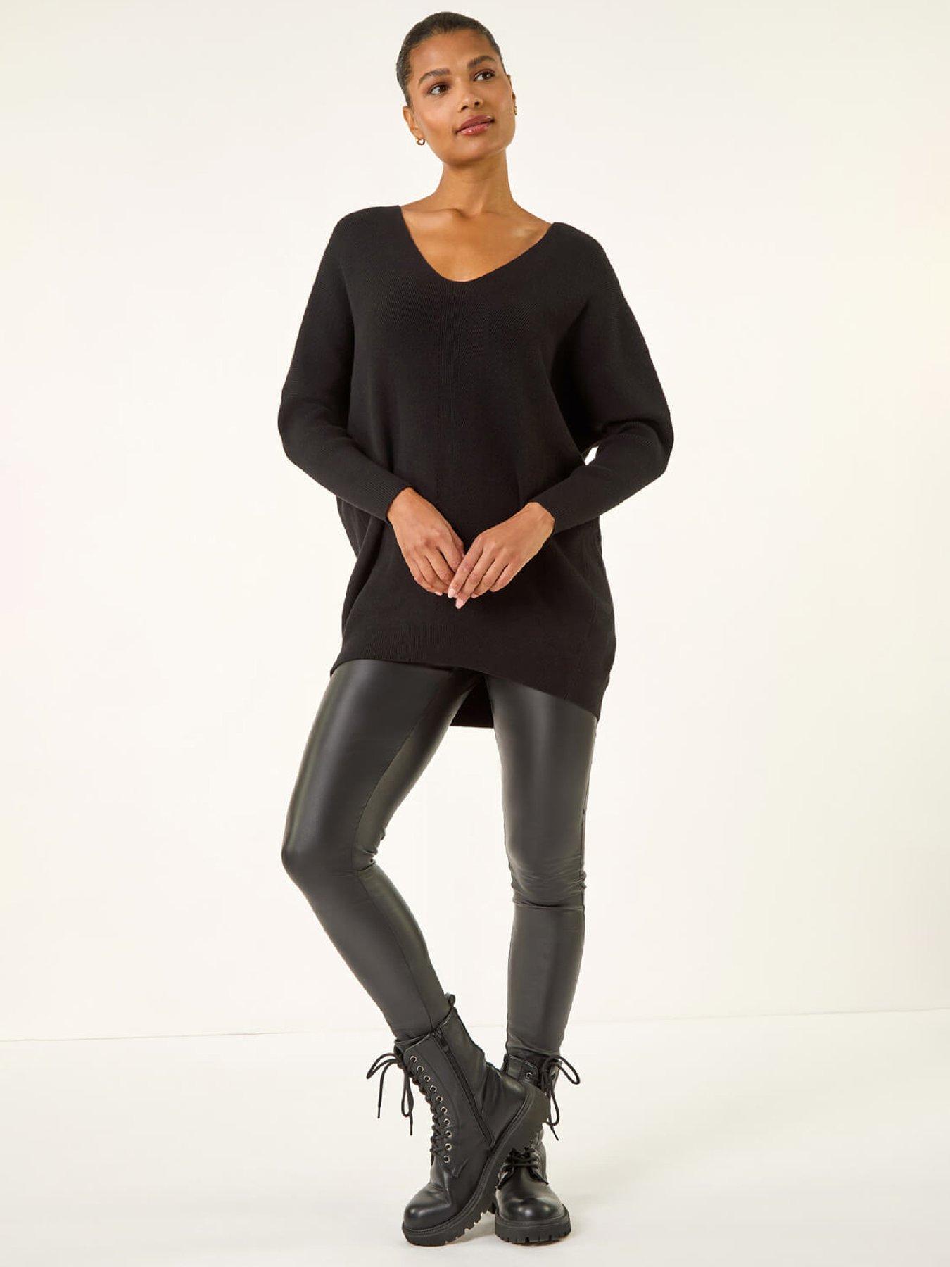 Image 1 of 5 of Roman Animal Print Eyelet Back Knit Jumper - Black