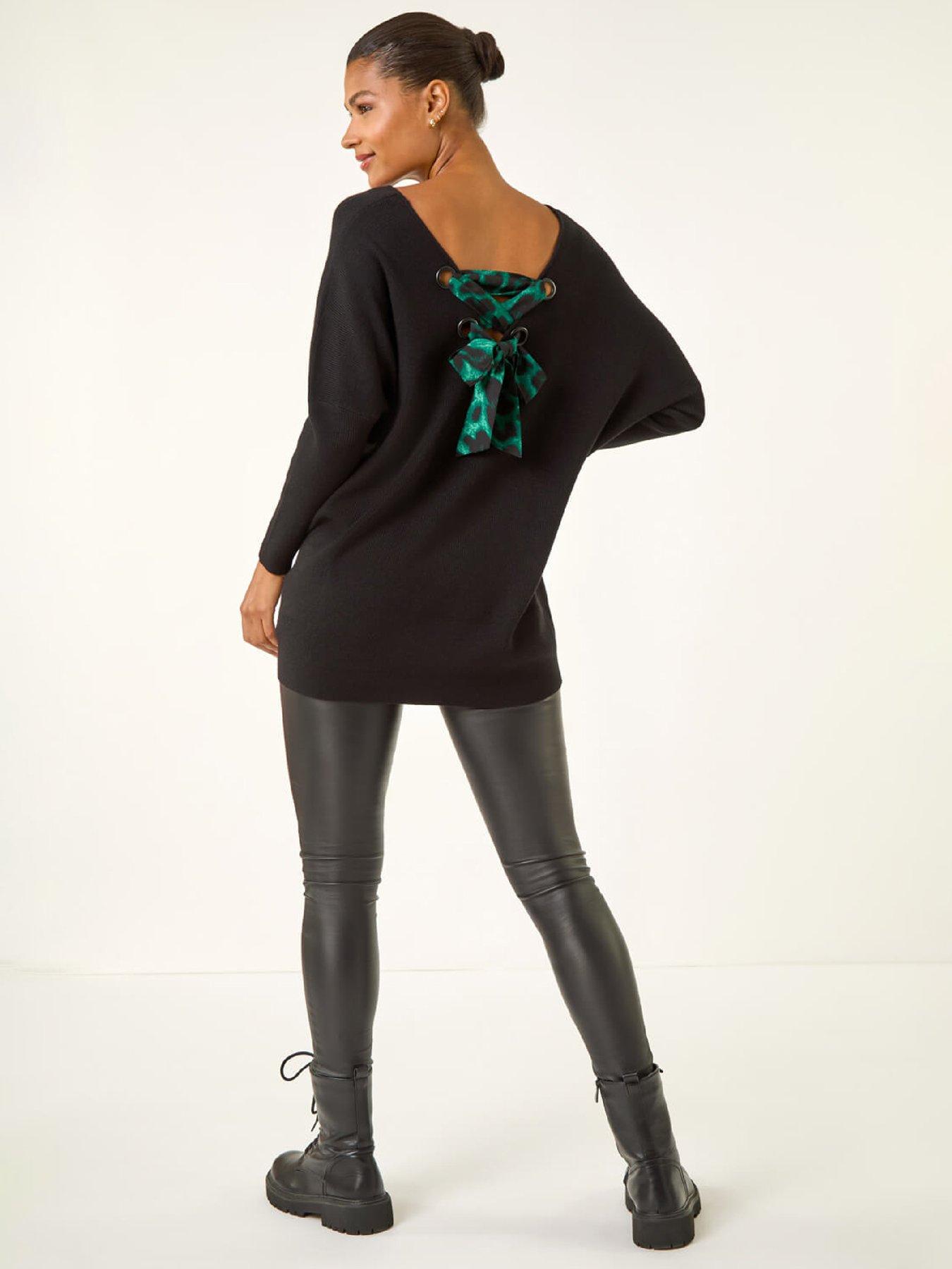 Image 2 of 5 of Roman Animal Print Eyelet Back Knit Jumper - Black