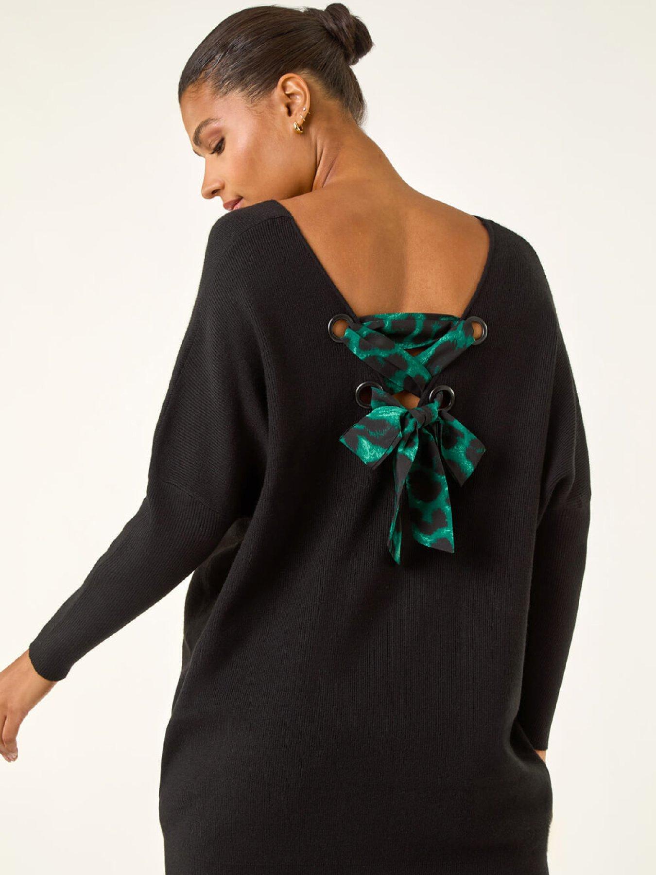 Image 3 of 5 of Roman Animal Print Eyelet Back Knit Jumper - Black