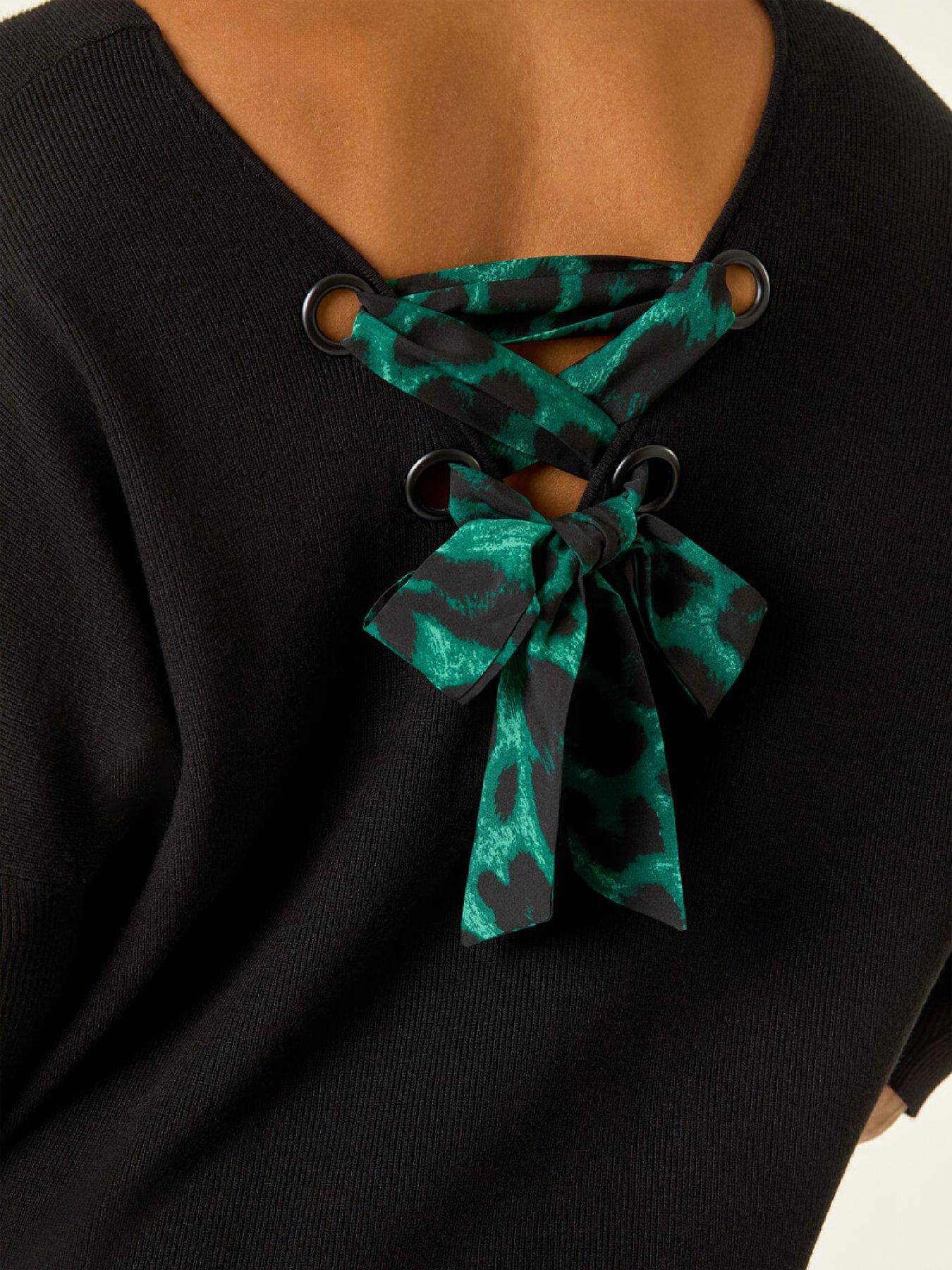 Image 5 of 5 of Roman Animal Print Eyelet Back Knit Jumper - Black