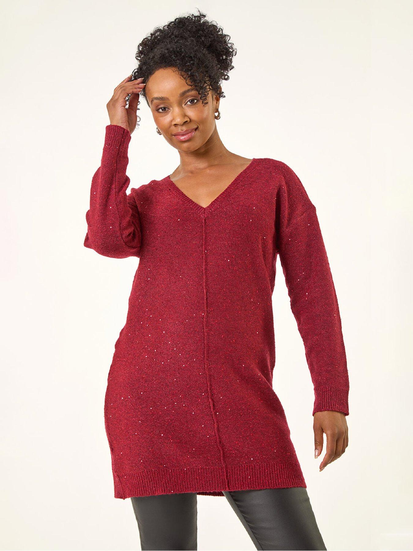 Roman Petite Sparkle V-neck Knit Jumper - Wine
