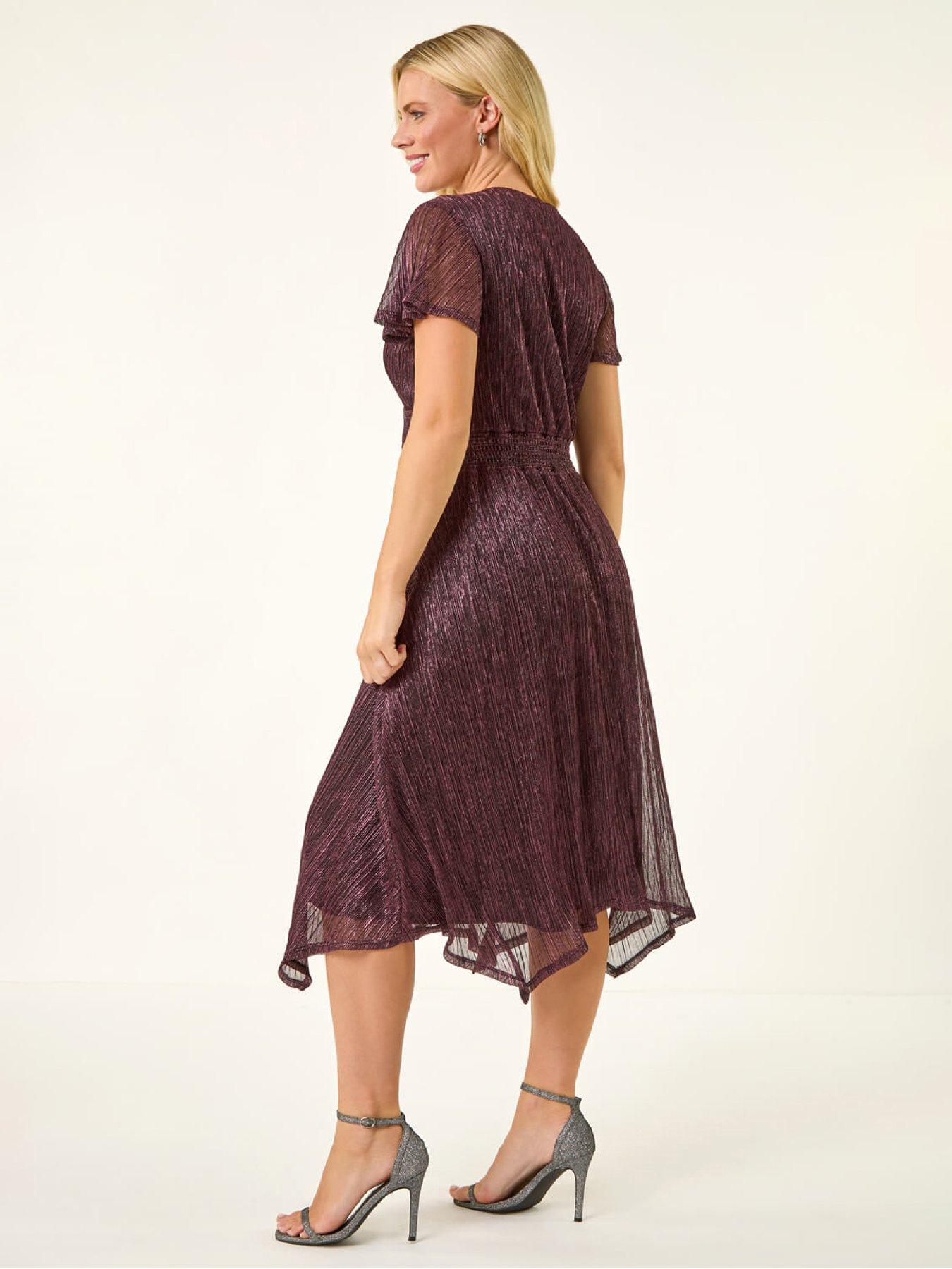 Image 2 of 5 of Roman Petite Shimmer Twist Front Midi Dress - Pink
