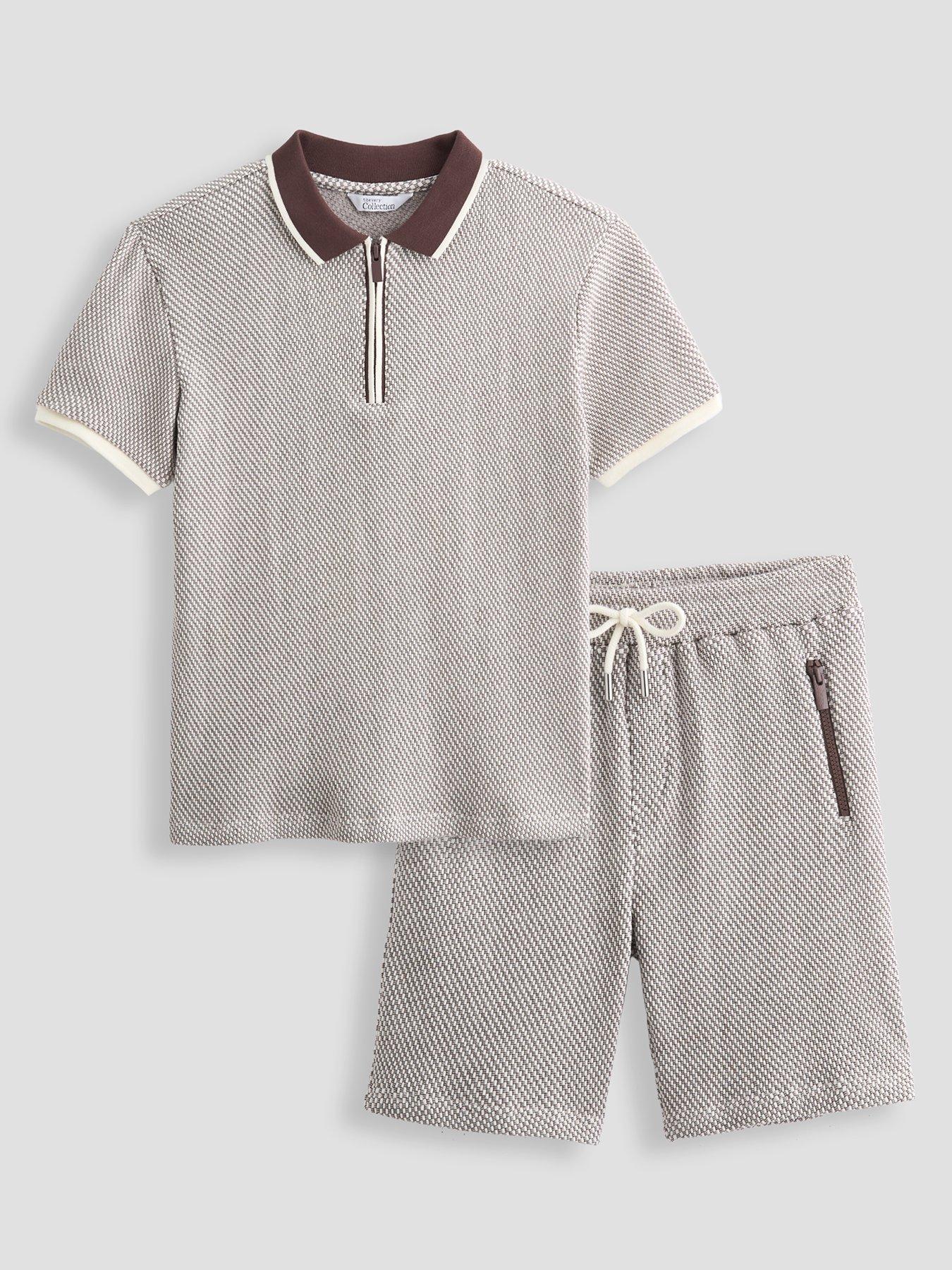 the-very-collection-boys-textured-polo-top-and-shorts-set-grey