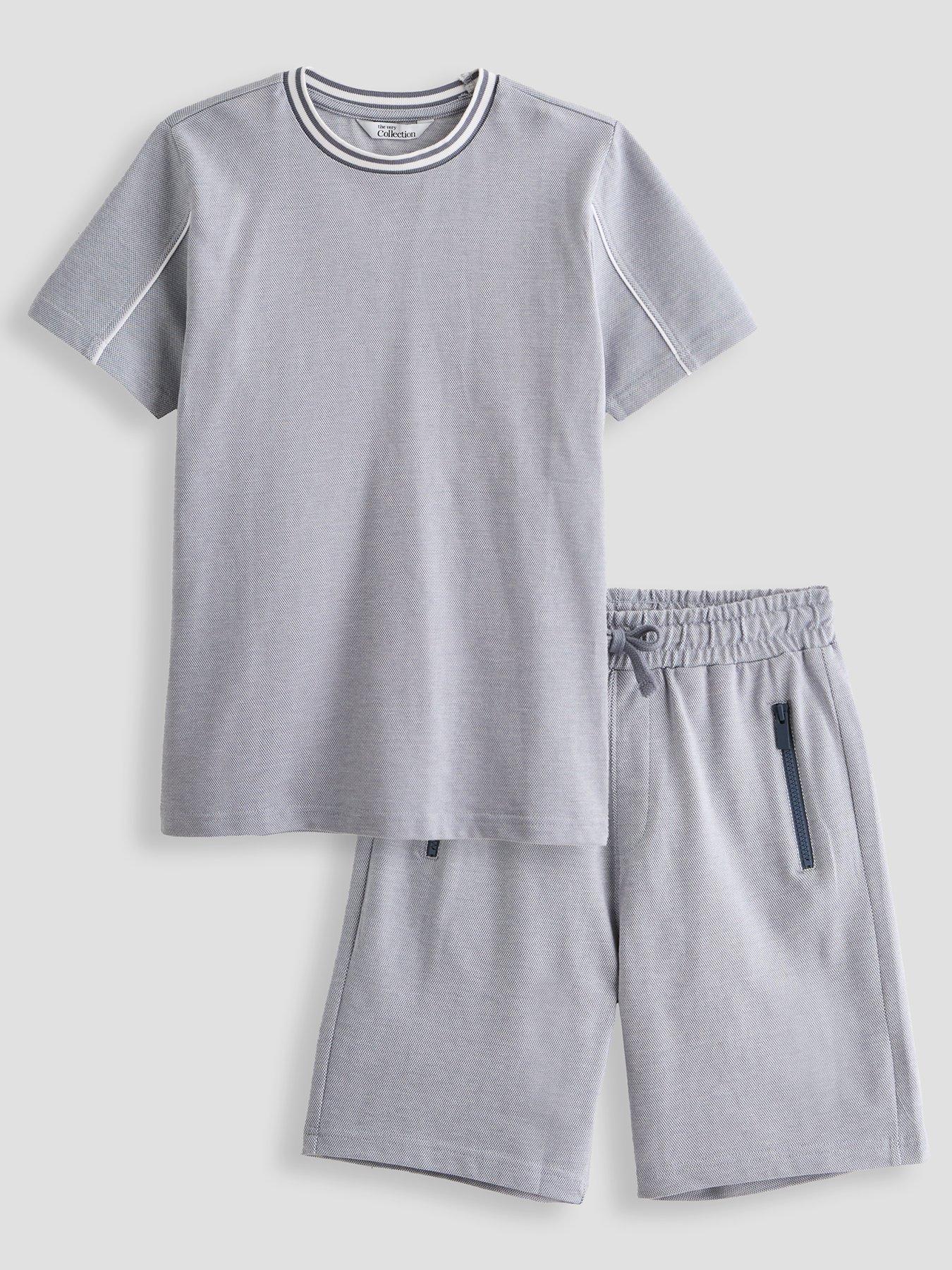 The Very Collection Boys Pique Top And Pin Tuck T-Shirt  &  Shorts Set - Grey