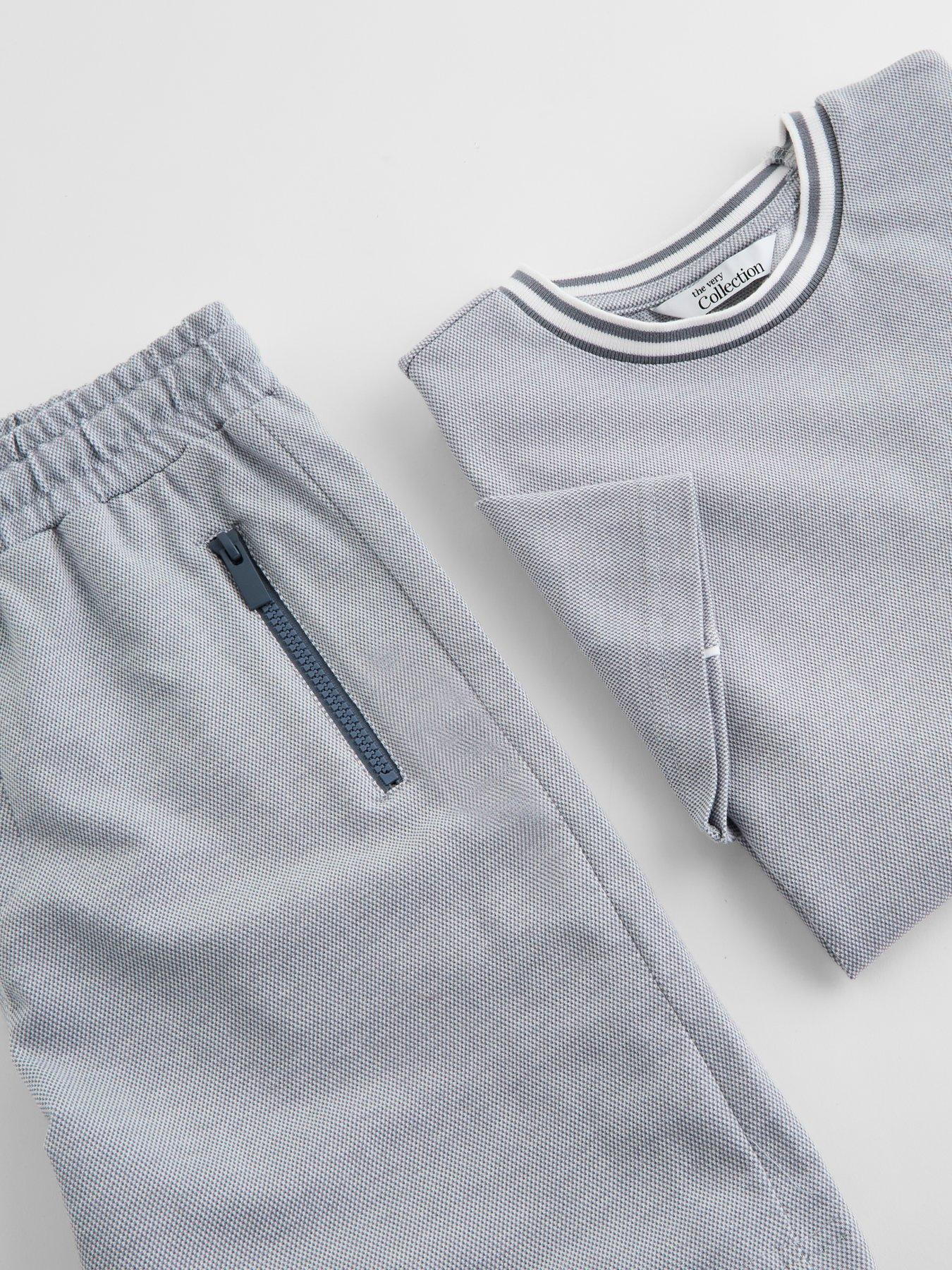 Image 5 of 5 of The Very Collection Boys Pique Top And Pin Tuck Short Set - Grey