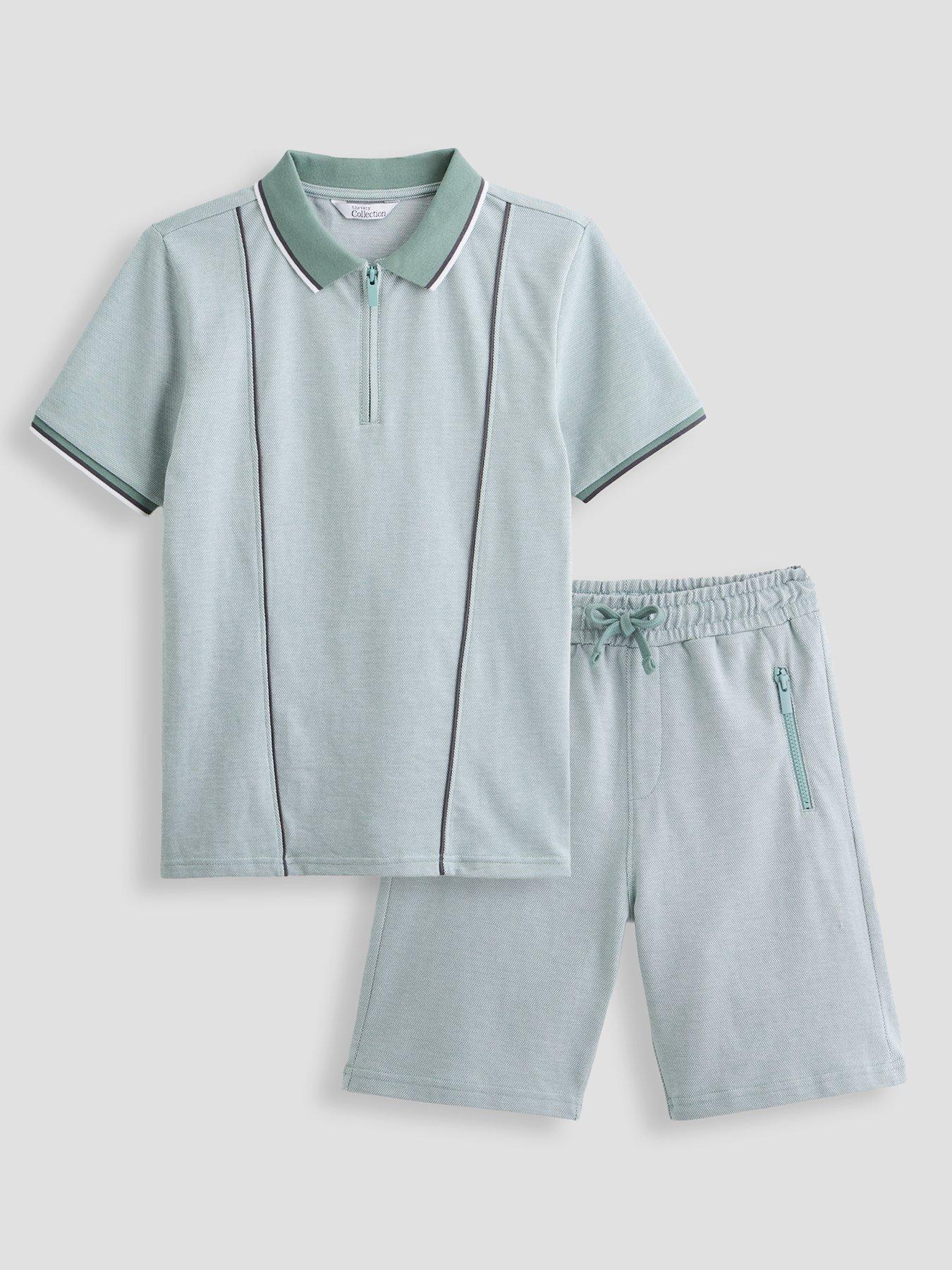 Image 1 of 5 of The Very Collection Boys Jacquard Polo Shirt And Shorts Set - Green