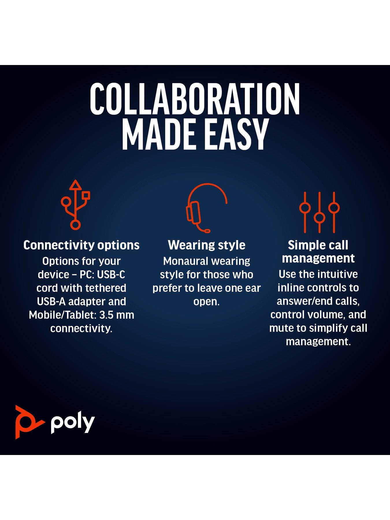 Image 7 of 7 of Poly Blackwire 5220 Stereo USB-C Headset +3.5mm Plug +USB-C/A Adapter