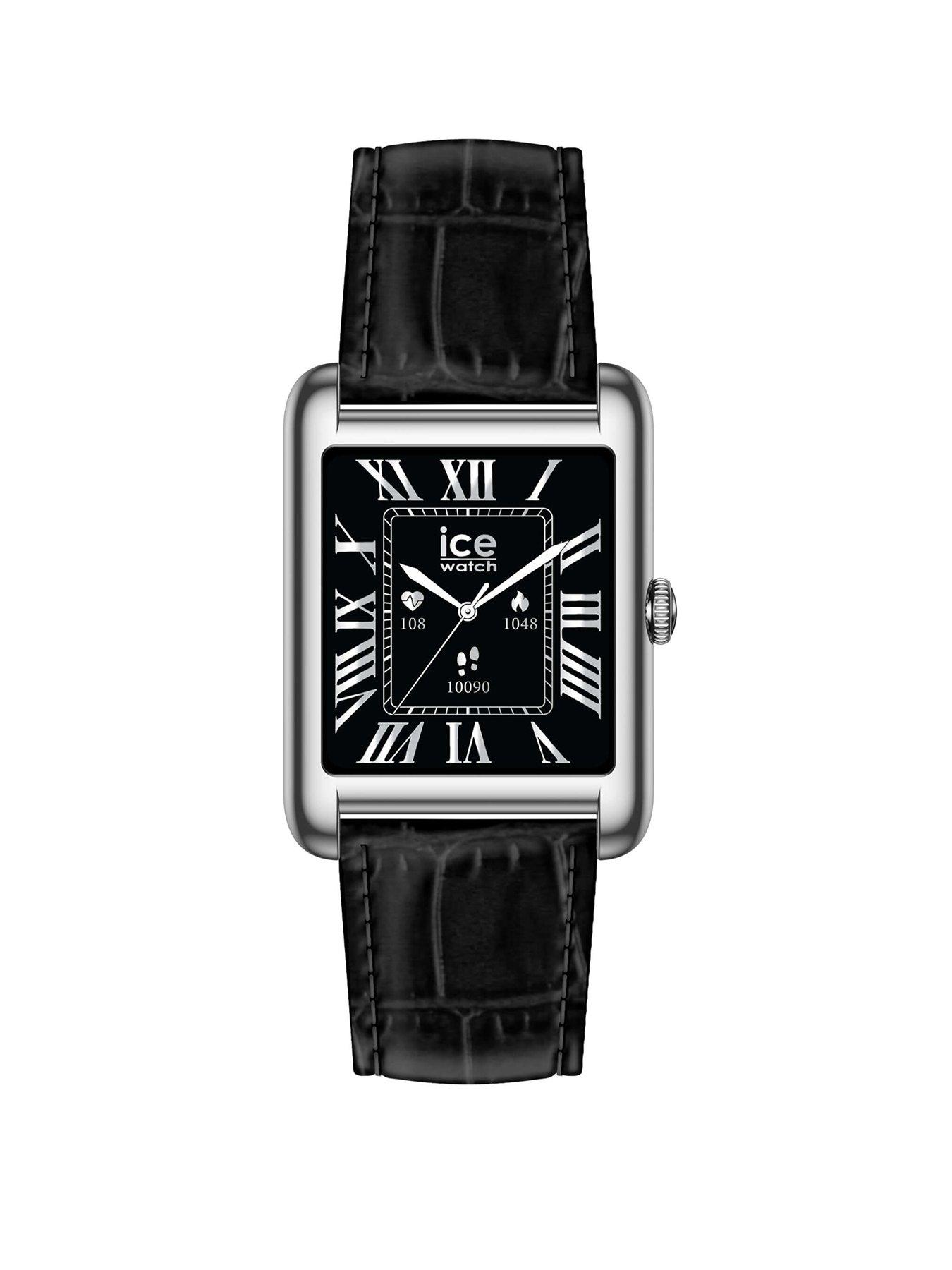 Ice-Watch Silver IP Black Croco Leather Strap Smart Watch