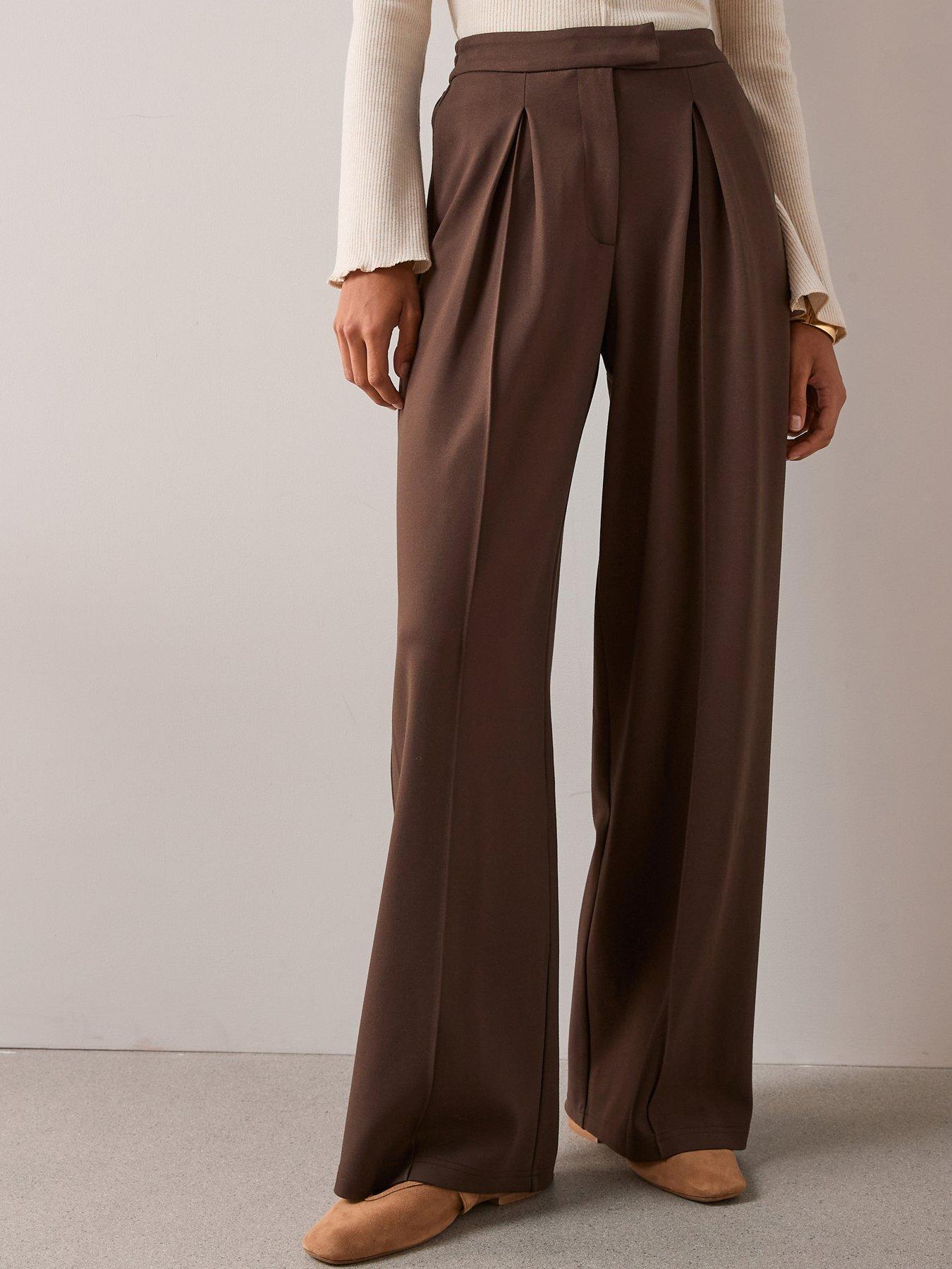 The Very Collection Ponte Wide Leg Pleated Trouser - Brown