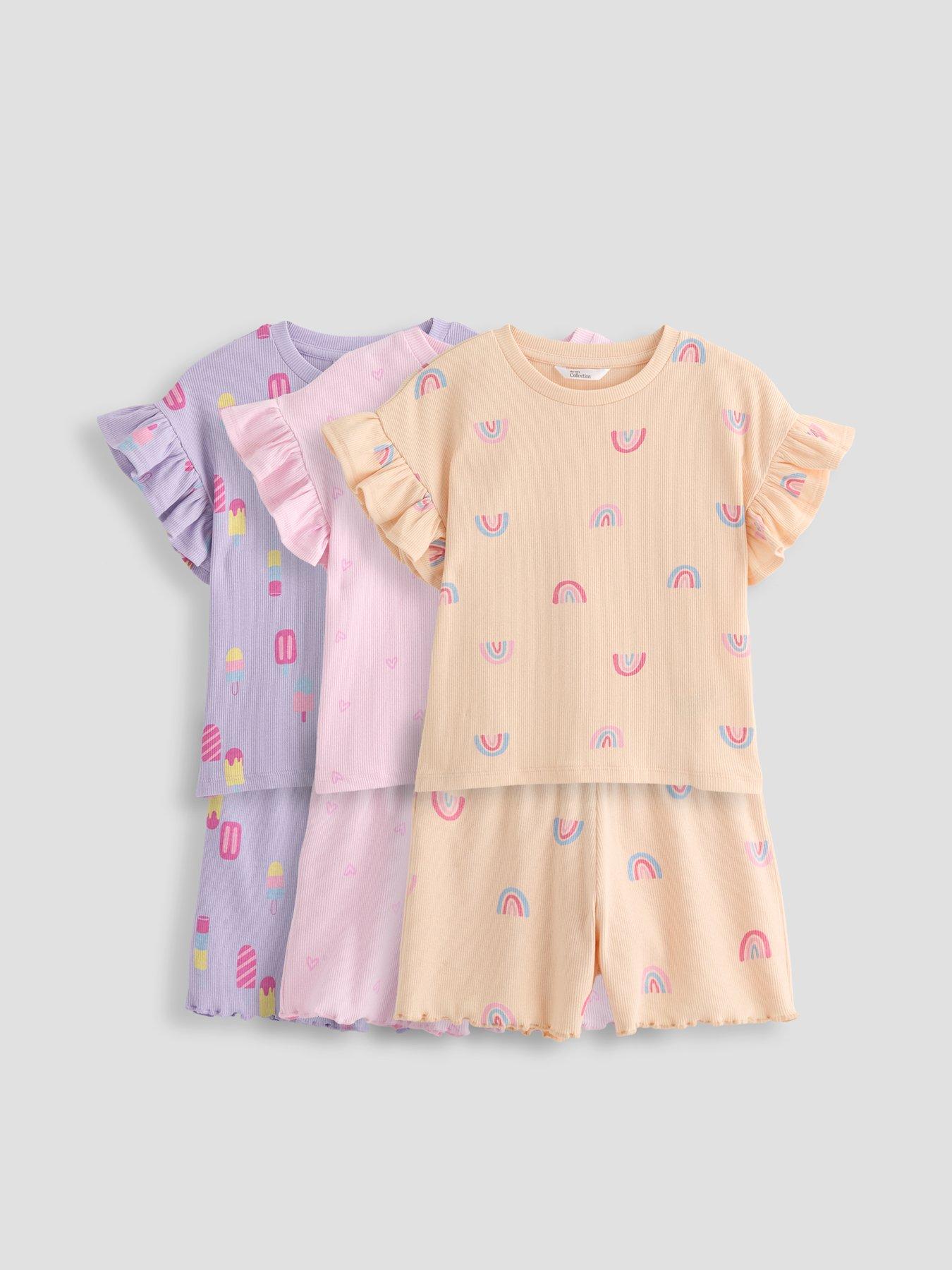 Image 1 of 6 of The Very Collection Rainbow Print 3 Pack Jersey Shortie Pyjama - Orange