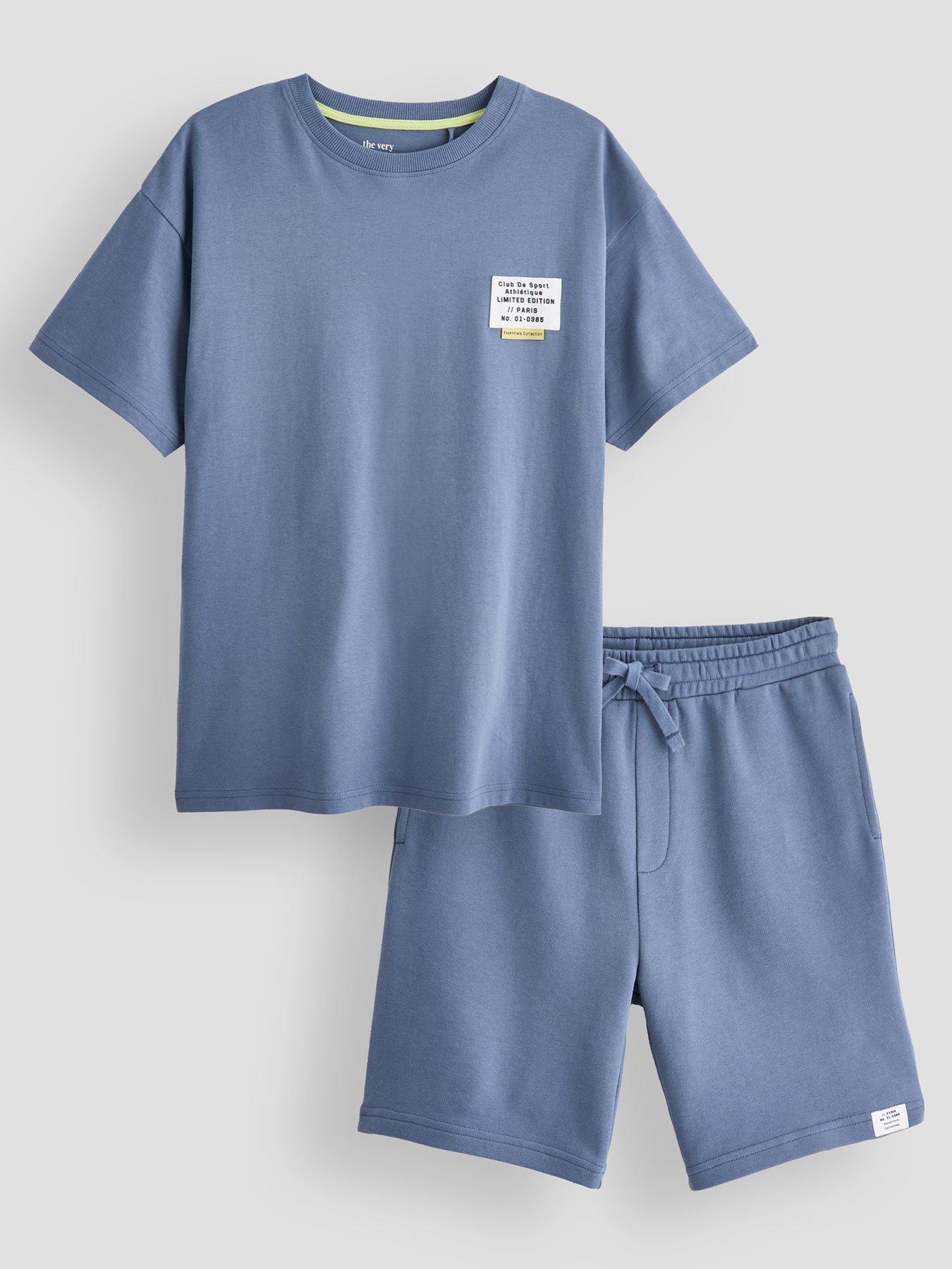 Image 1 of 4 of The Very Collection Boys Label Detail T-Shirt &amp; Shorts Set - Blue