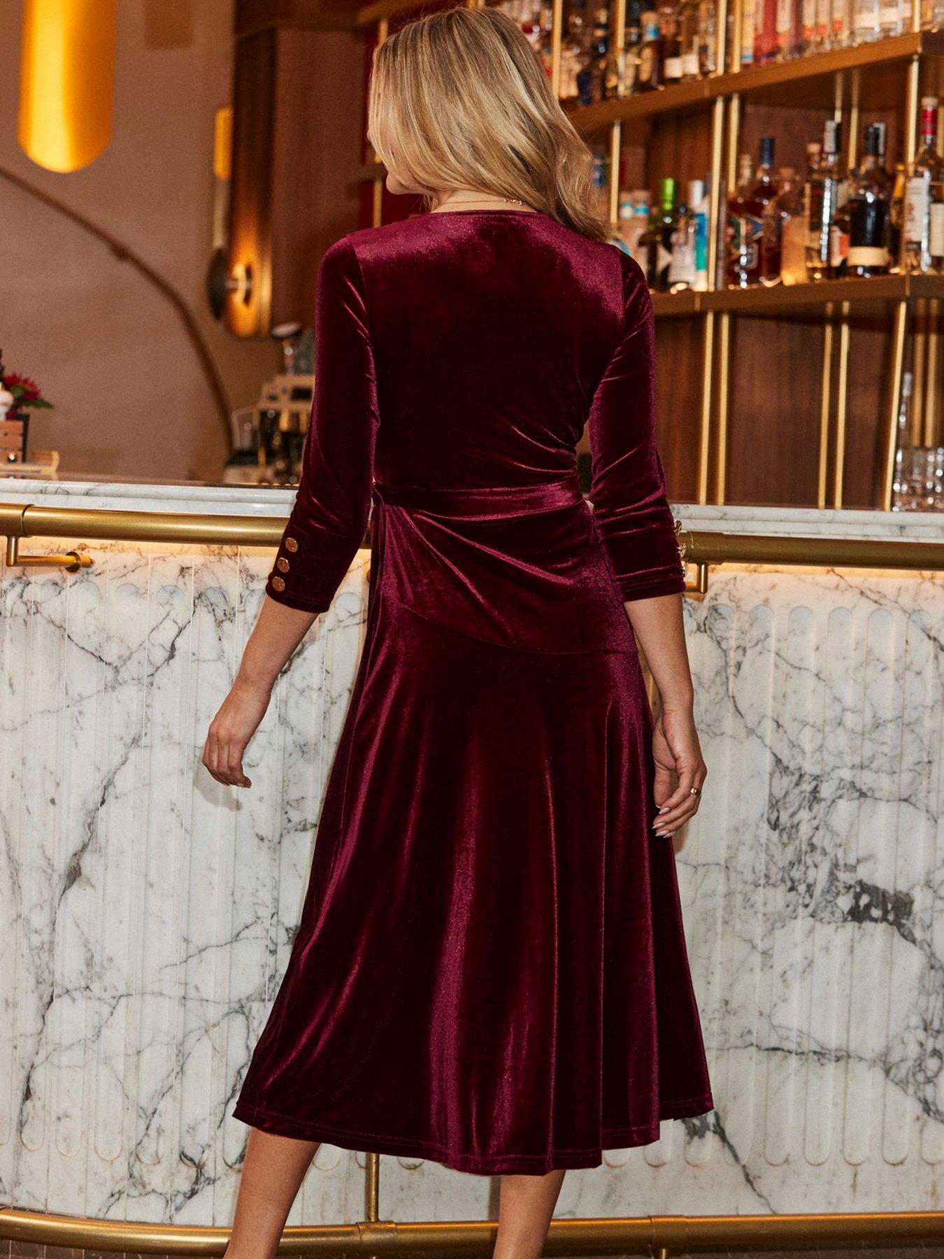 Red Velvet Velvet Flare Dress Stretchy Velvet Formal Dress Elegant Plus  Size Velvet Dress: Long Sleeve