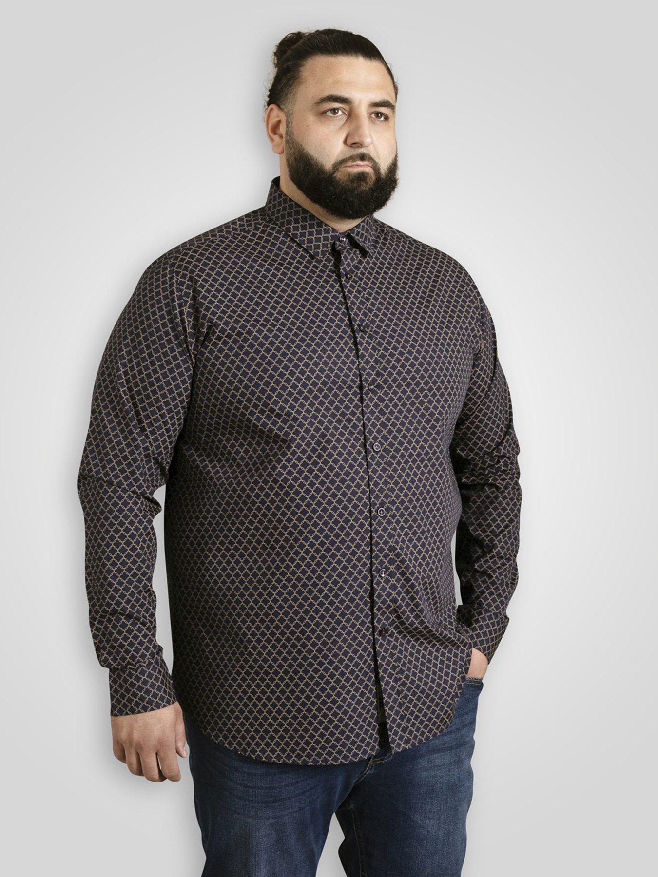 D555 Long Sleeve Micro Gold Shirt With Concealed Button Down Collar Shirt - Navy