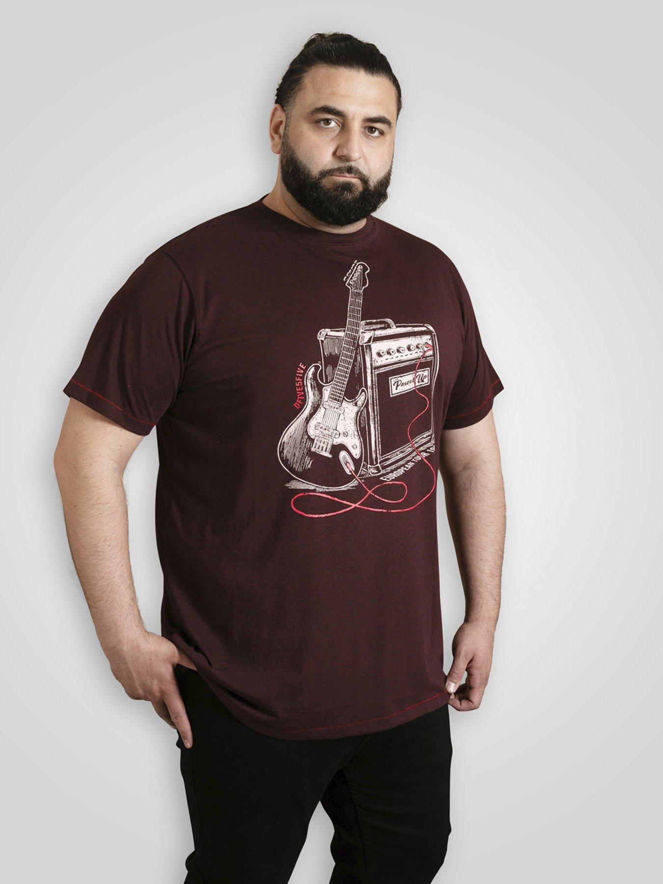 D555 Guitar And Amp Printed Crew Neck T-Shirt - Red