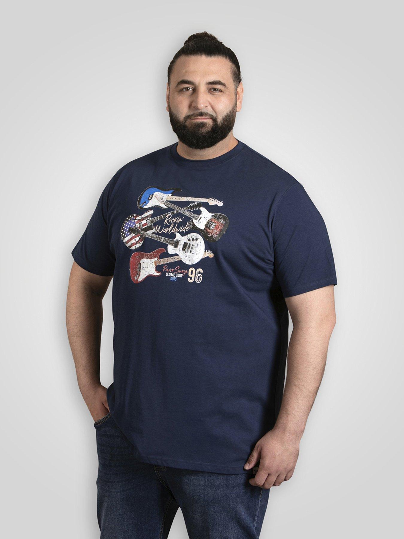 D555 World Tour Guitar Printed Crew Neck T-Shirt - Navy