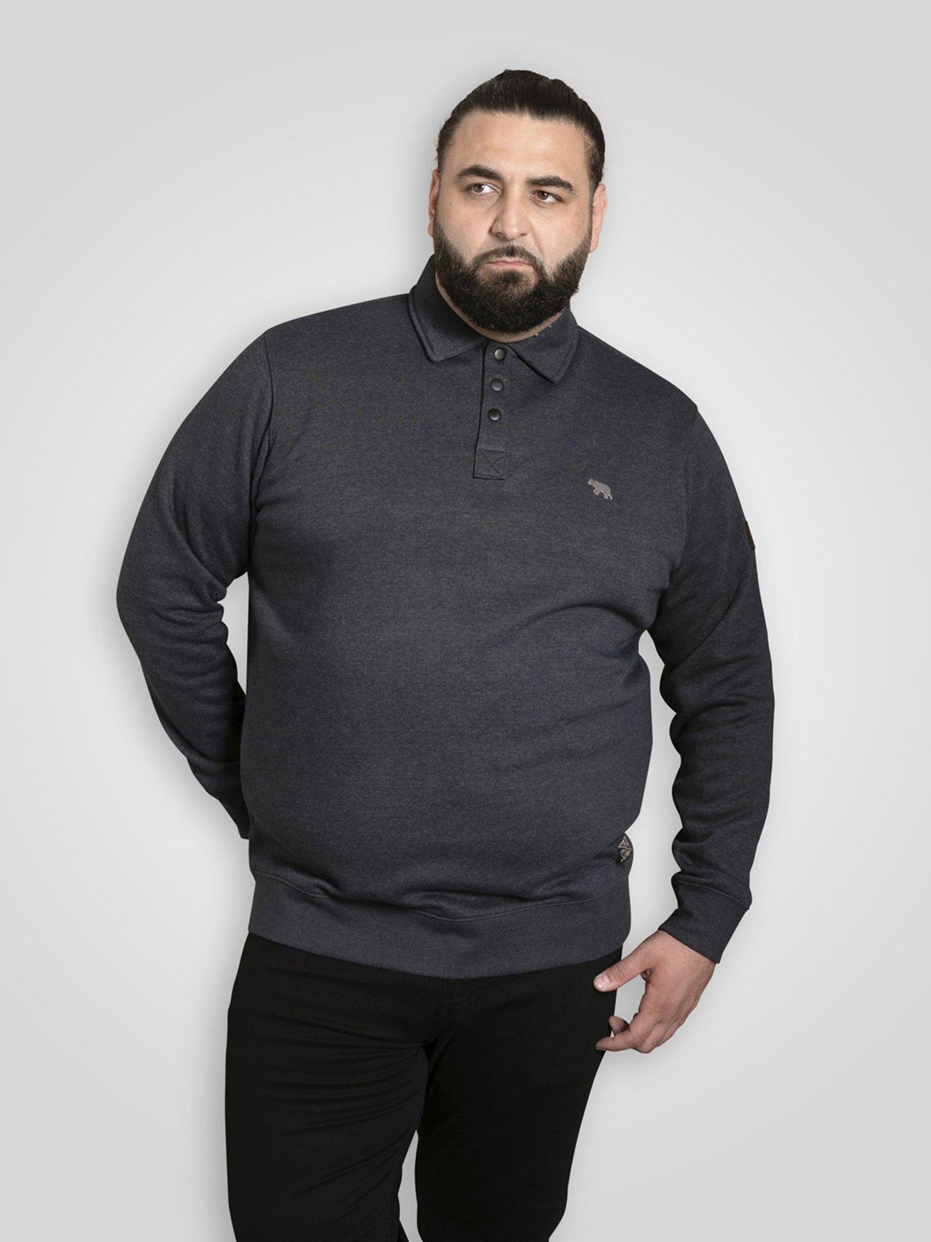 D555 Collar Sweatshirt With Black Snap Button Placket - Navy