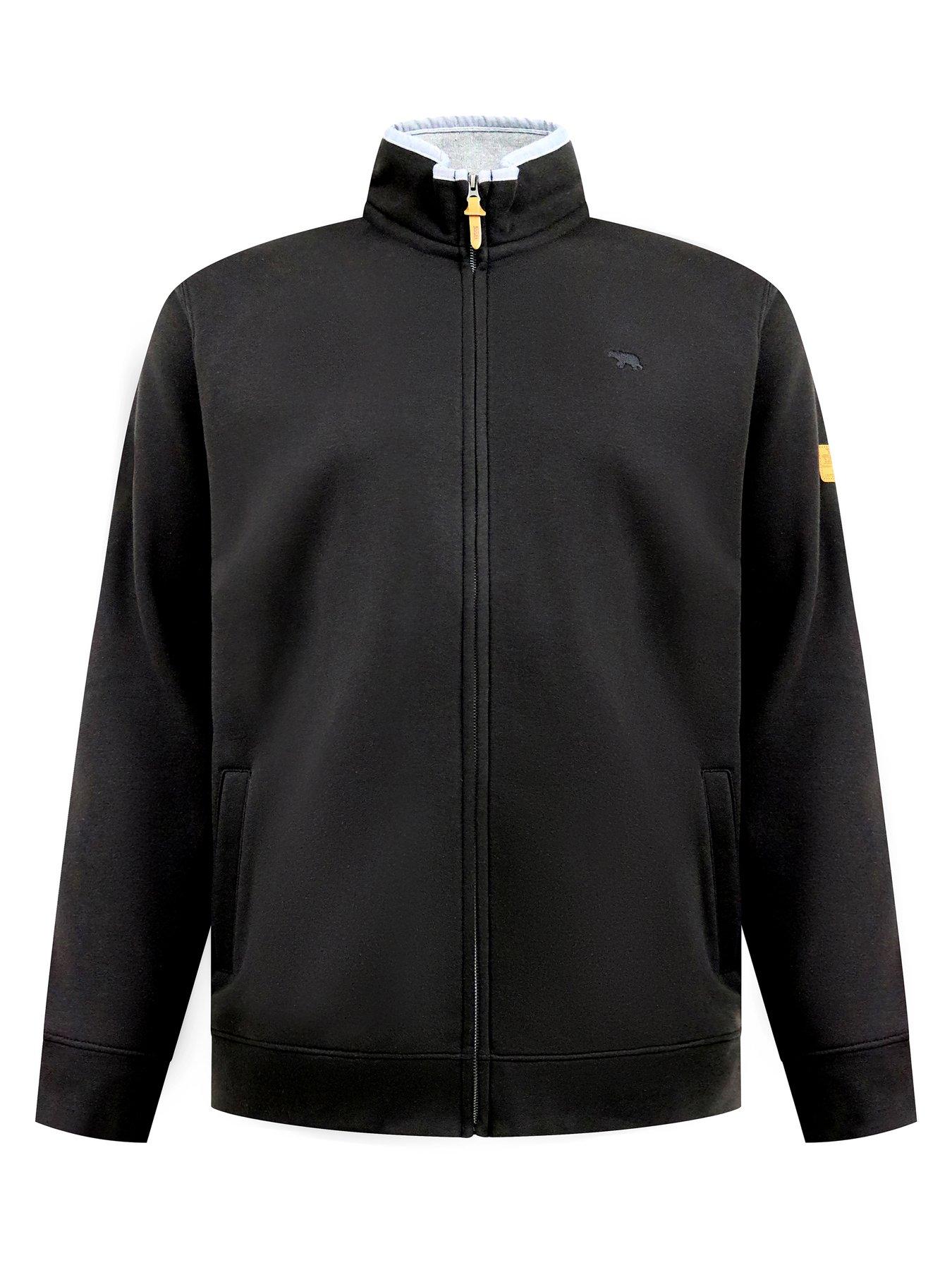 Image 5 of 5 of D555 Zip Through Sweatshirt In Fleece With Chest Embroidery - Black
