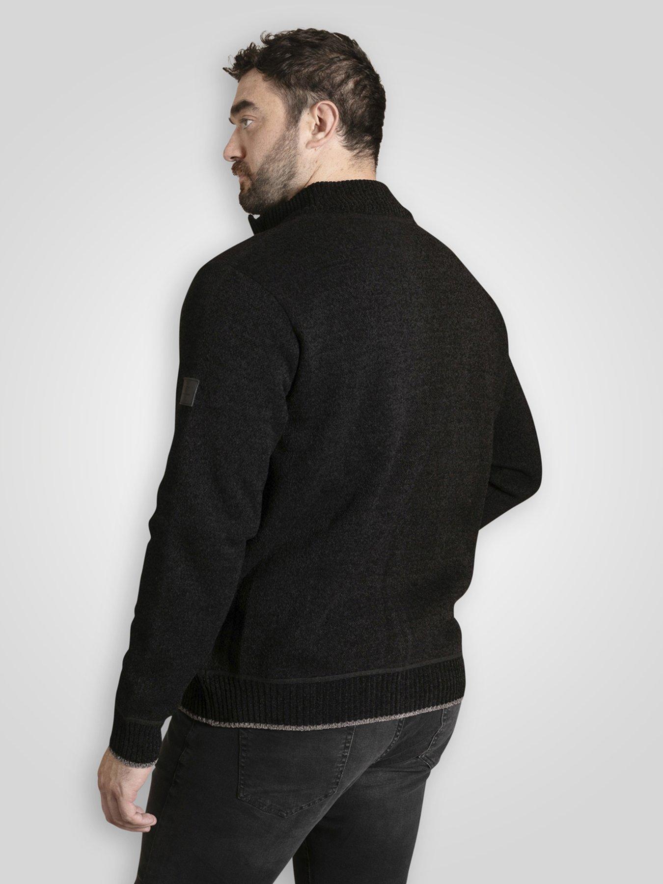 Image 2 of 5 of D555 Knitted Jumper Chenille Zip Through With Bonded Check Lining - Black
