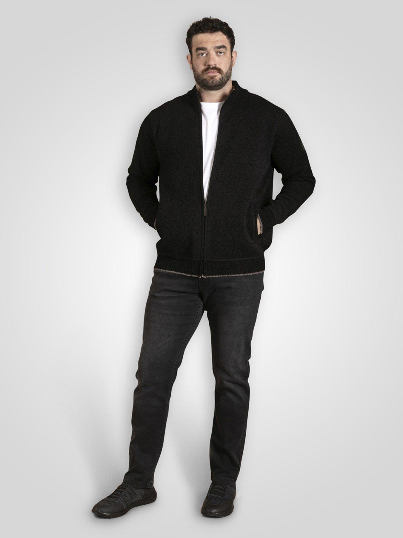 Image 3 of 5 of D555 Knitted Jumper Chenille Zip Through With Bonded Check Lining - Black