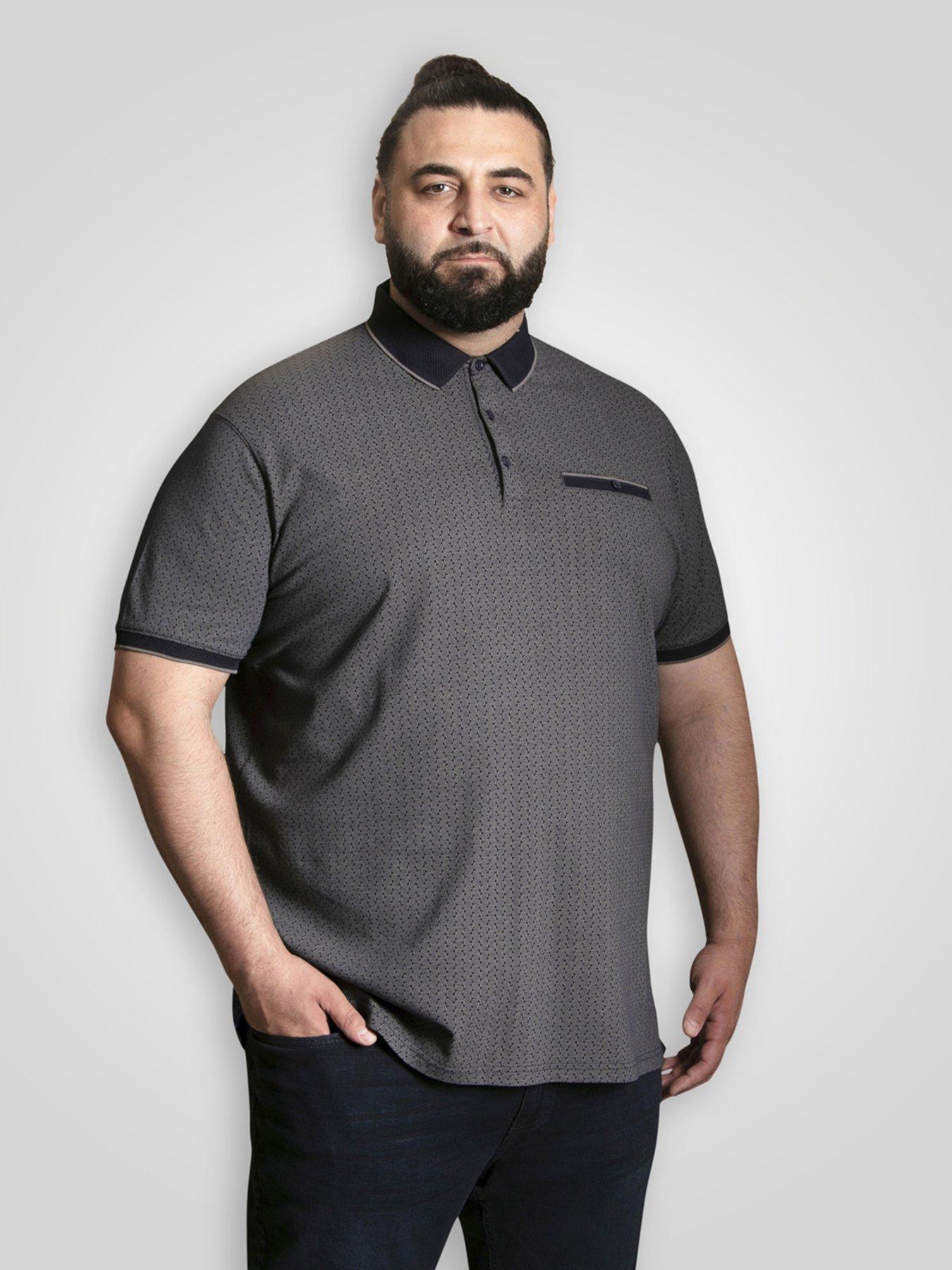 D555 Polo Shirt With Jacquard Collar Pocket And Cuffs With Grey Tipping - Navy