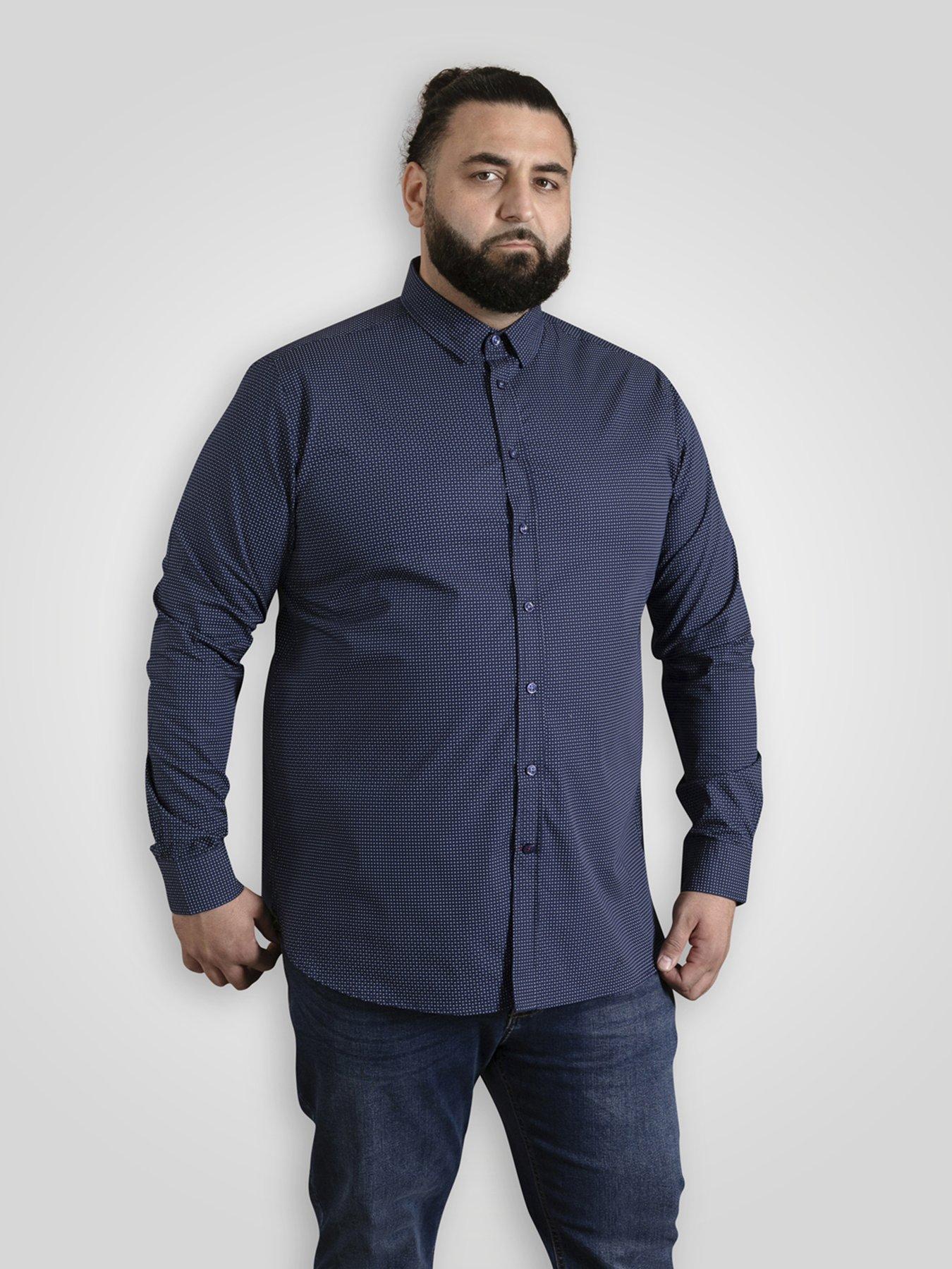 D555 Micro Blue Shirt With Concealed Button Down Collar - Navy